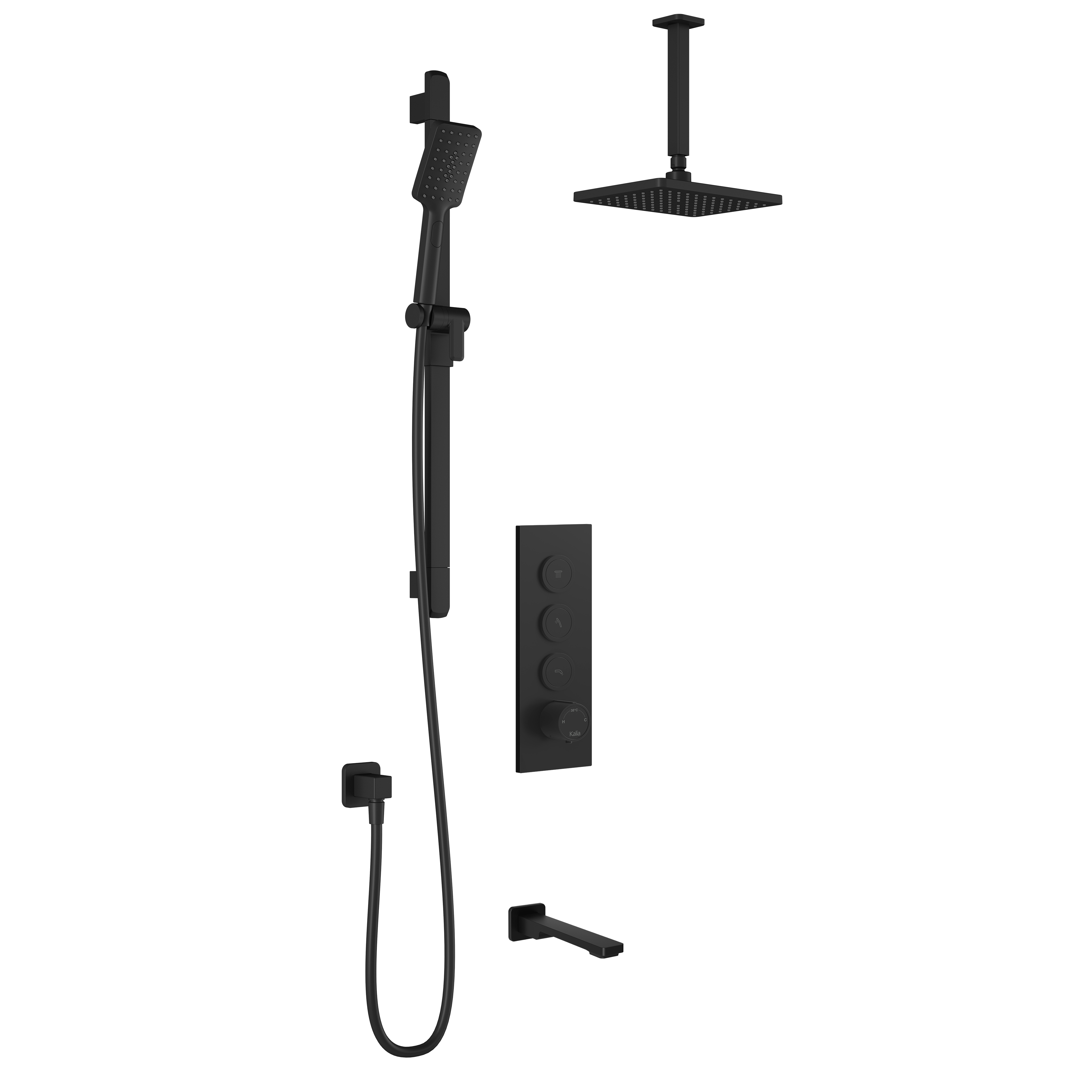 KAREO™ TB3 : Système de Douche T/P AQUATONIK™ Boutons-Poussoirs avec Bras Vertical Noir Mat