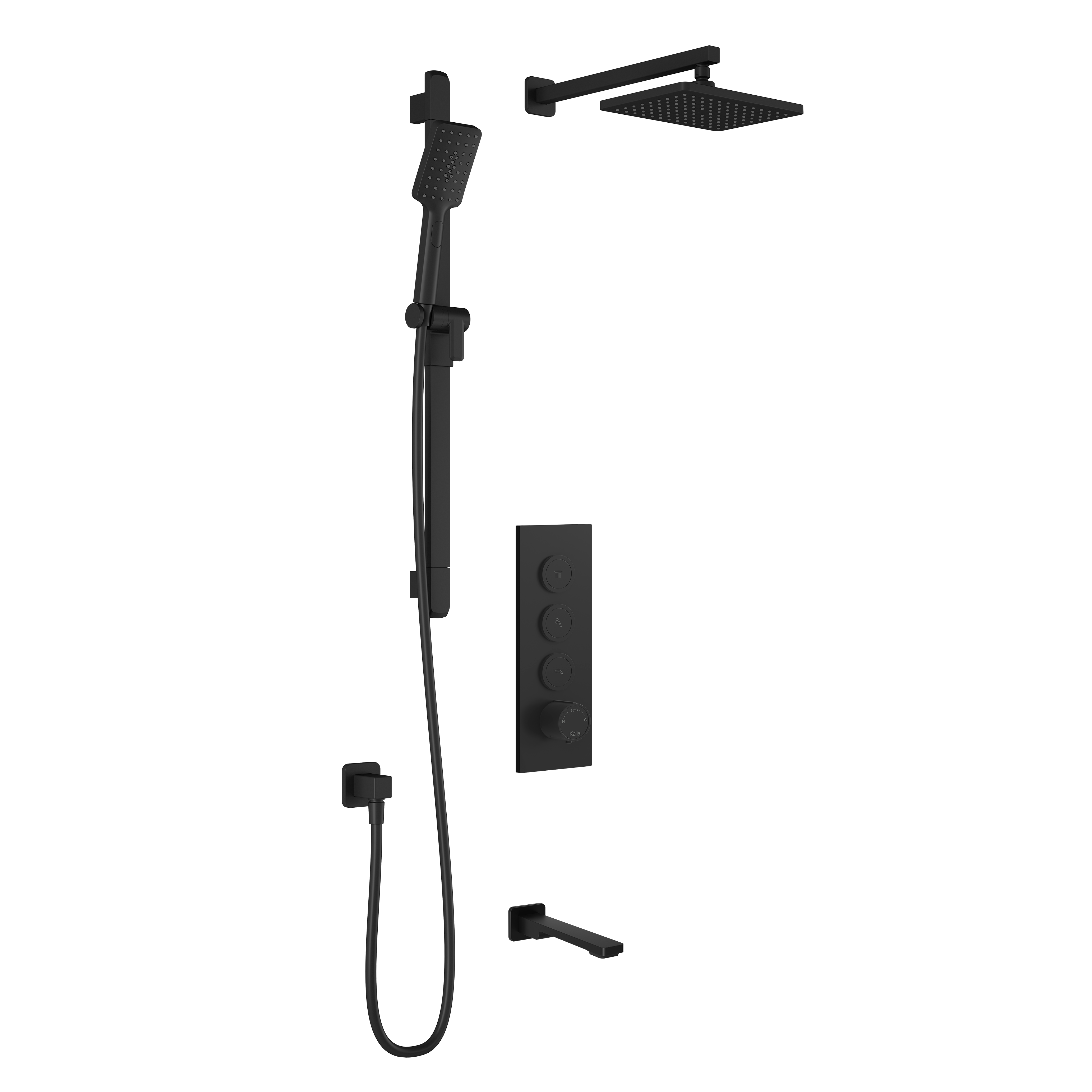 KAREO™ TB3 (Valve Non Incluse) : Système de Douche T/P AQUATONIK™ Boutons-Poussoirs avec Bras Mural Noir Mat