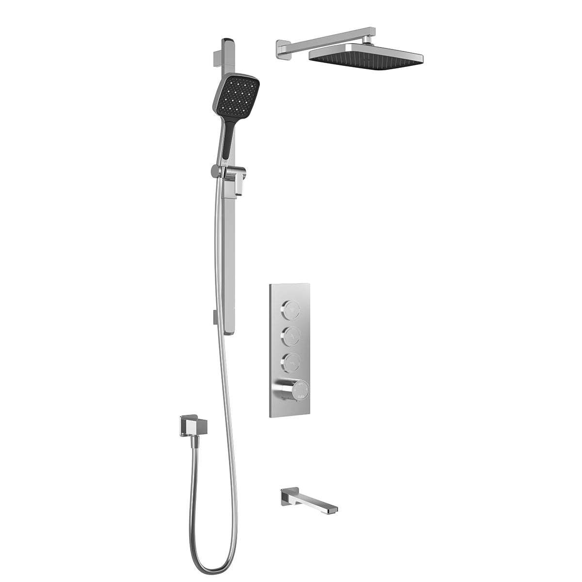 KAREO™ TB3 PLUS (Valve Non Incluse) : Système de Douche T/P AQUATONIK™ Boutons-Poussoirs avec Bras Mural Chrome