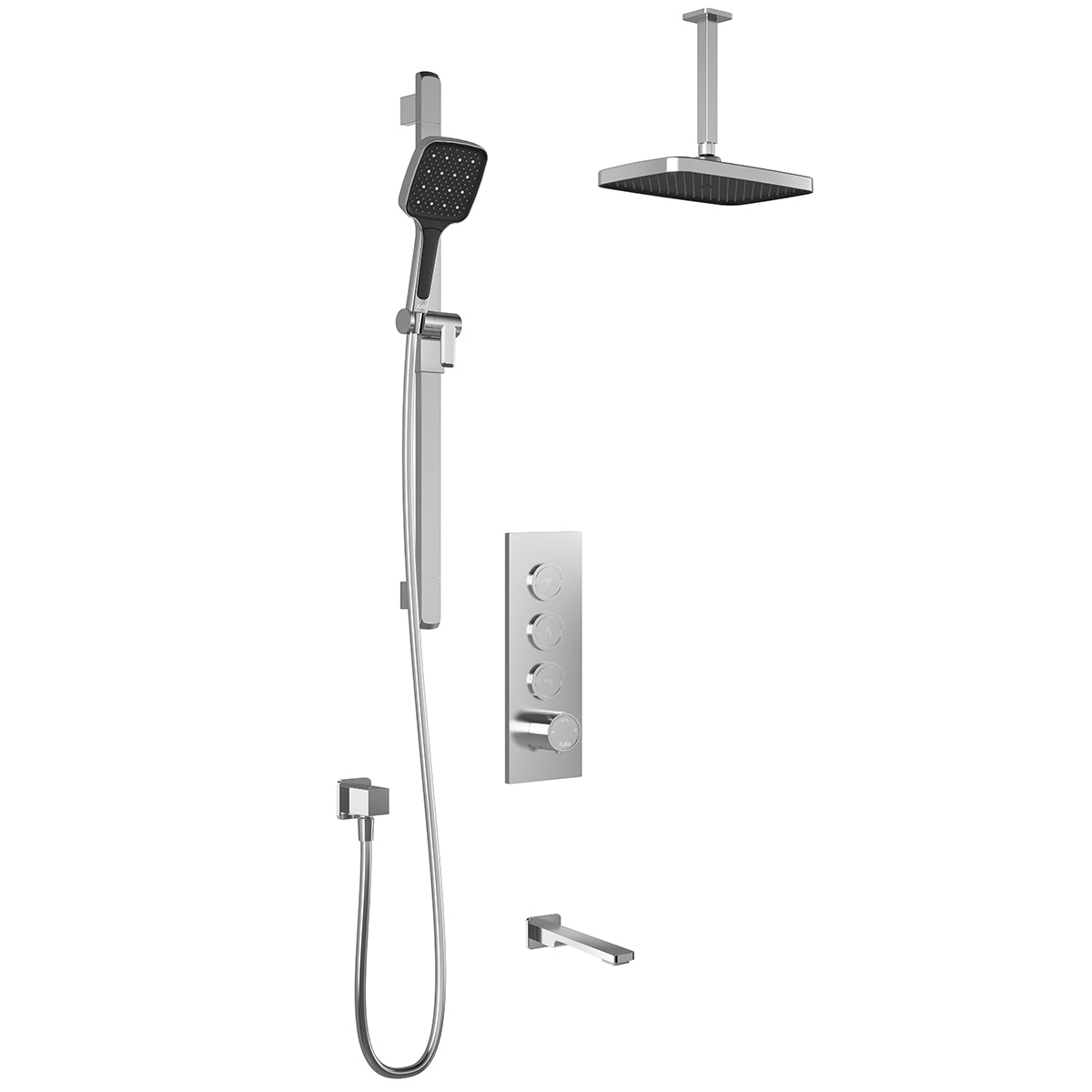 KAREO™ TB3 PLUS (Valve Non Incluse) : Système de Douche T/P AQUATONIK™ Boutons-Poussoirs avec Bras Vertical Chrome