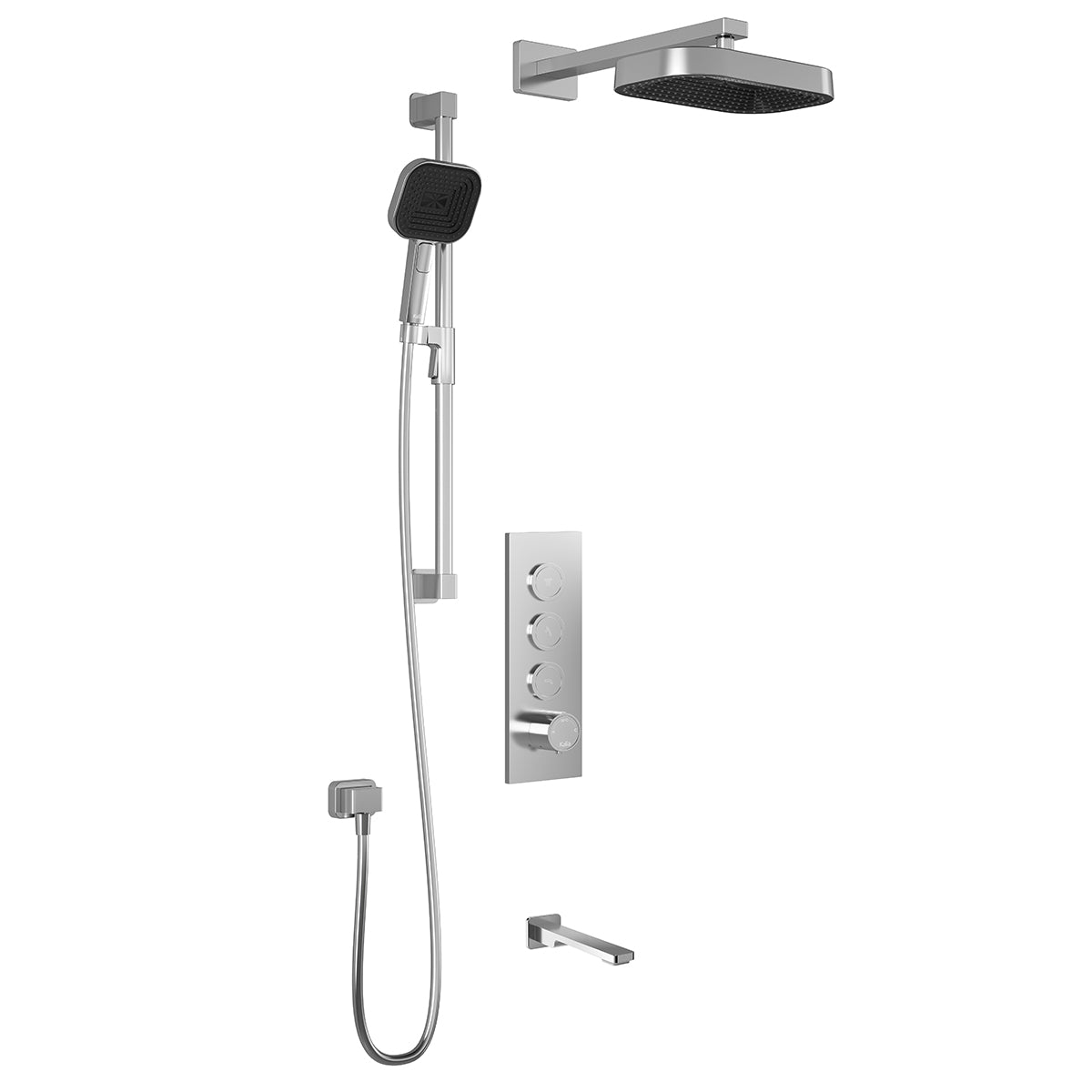 KAREO™ TB3 PREMIA (Valve Non Incluse) : Système de Douche T/P AQUATONIK™ Boutons-Poussoirs avec Bras Mural Chrome