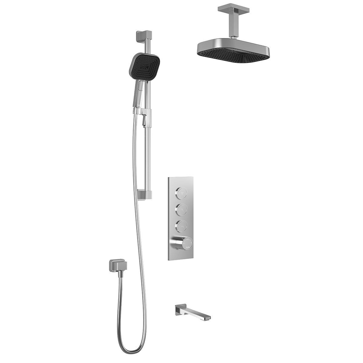 KAREO™ TB3 PREMIA (Valve Non Incluse) : Système de Douche T/P AQUATONIK™ Boutons-Poussoirs avec Bras Vertical Chrome