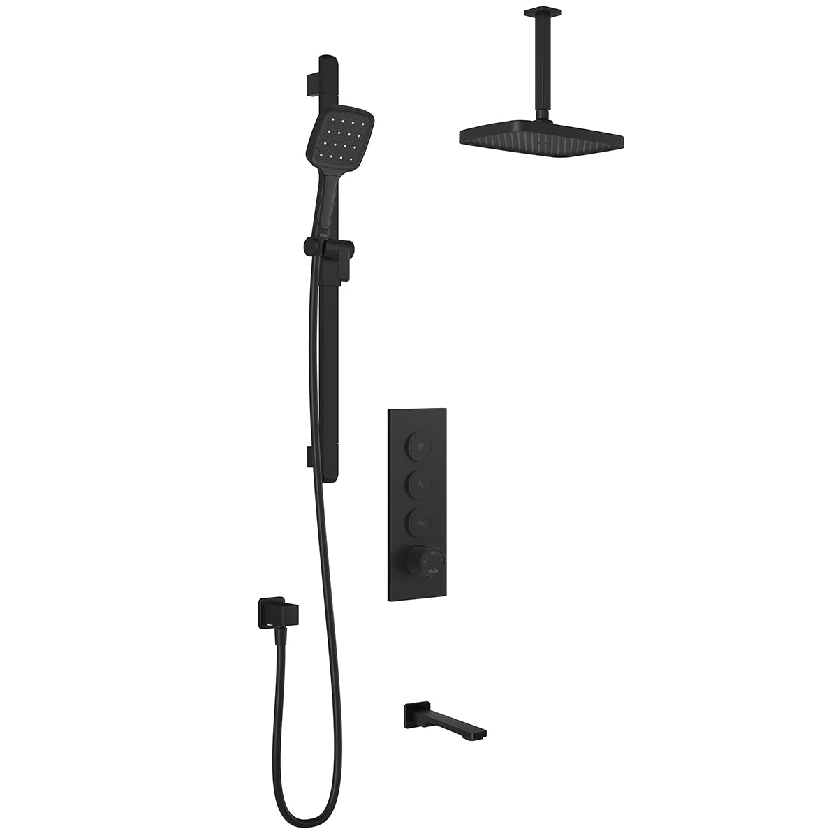 KAREO™ TB3 PLUS (Valve Non Incluse) : Système de Douche T/P AQUATONIK™ Boutons-Poussoirs avec Bras Vertical Noir Mat