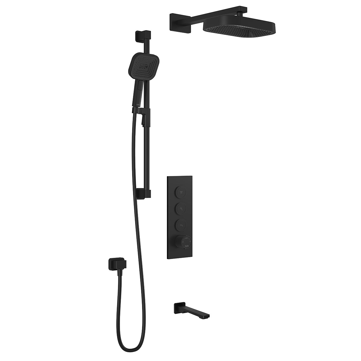 KAREO™ TB3 PREMIA (Valve Non Incluse) : Système de Douche T/P AQUATONIK™ Boutons-Poussoirs avec Bras Mural Noir Mat