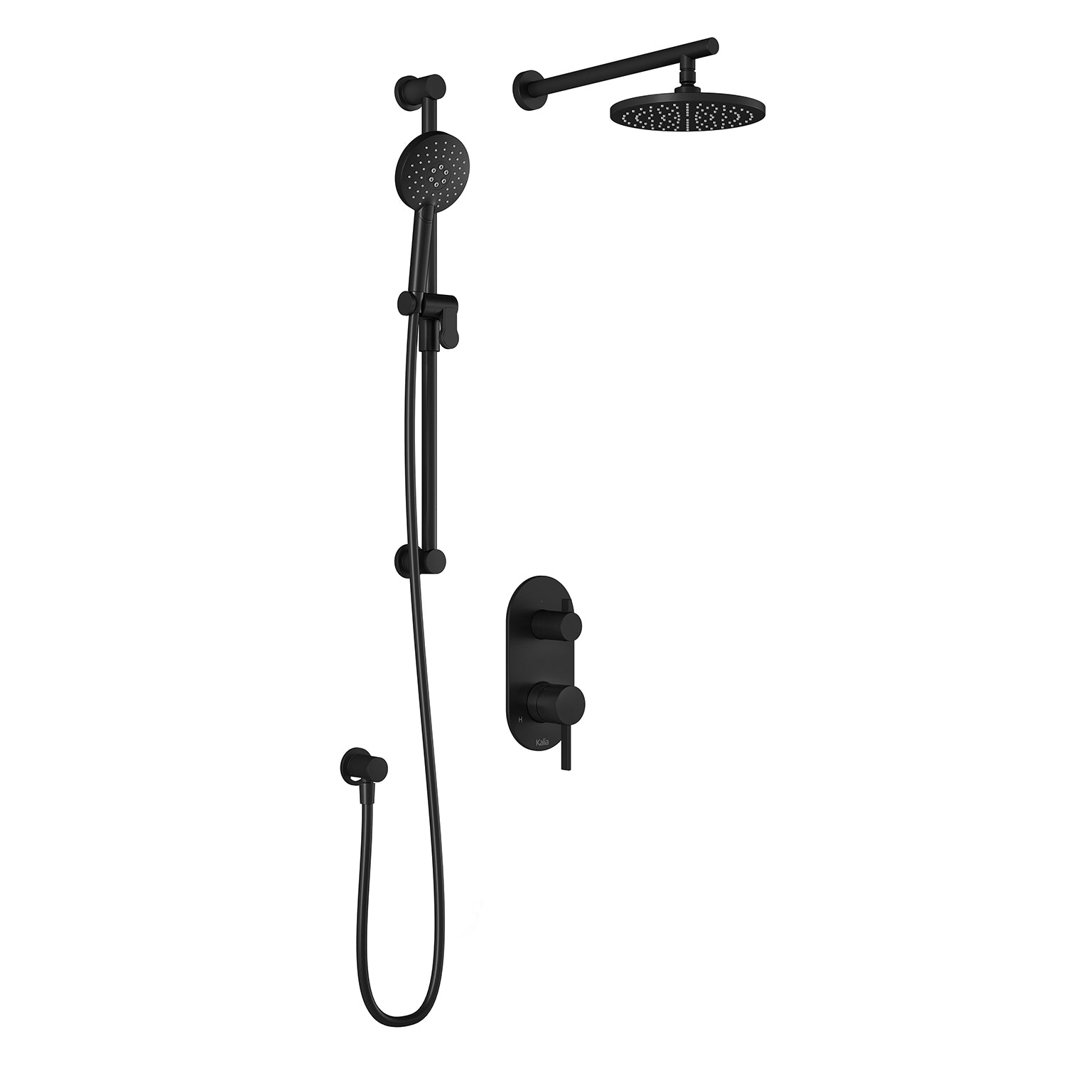 RoundOne™ PB4 (Valve Non Incluse) : Système de Douche à Pression Équilibrée avec Sélecteur 2 Voies et Connexion ½ NPT avec Bras Mural Noir Mat