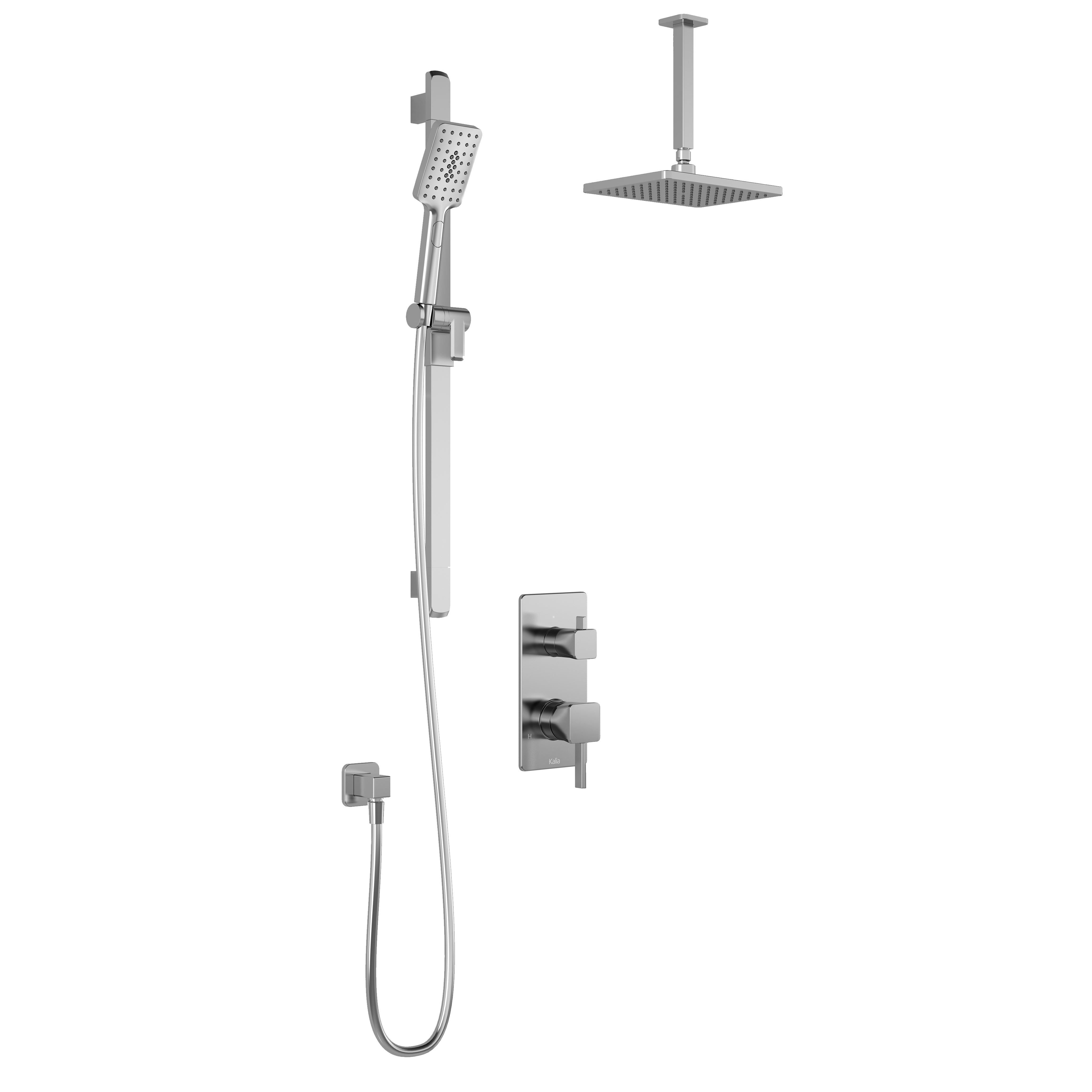 SquareOne™ PB4 (Valve Non Incluse) : Système de Douche à Pression Équilibrée avec Sélecteur 2 Voies et Connexion ½ NPT avec Bras Vertical Chrome