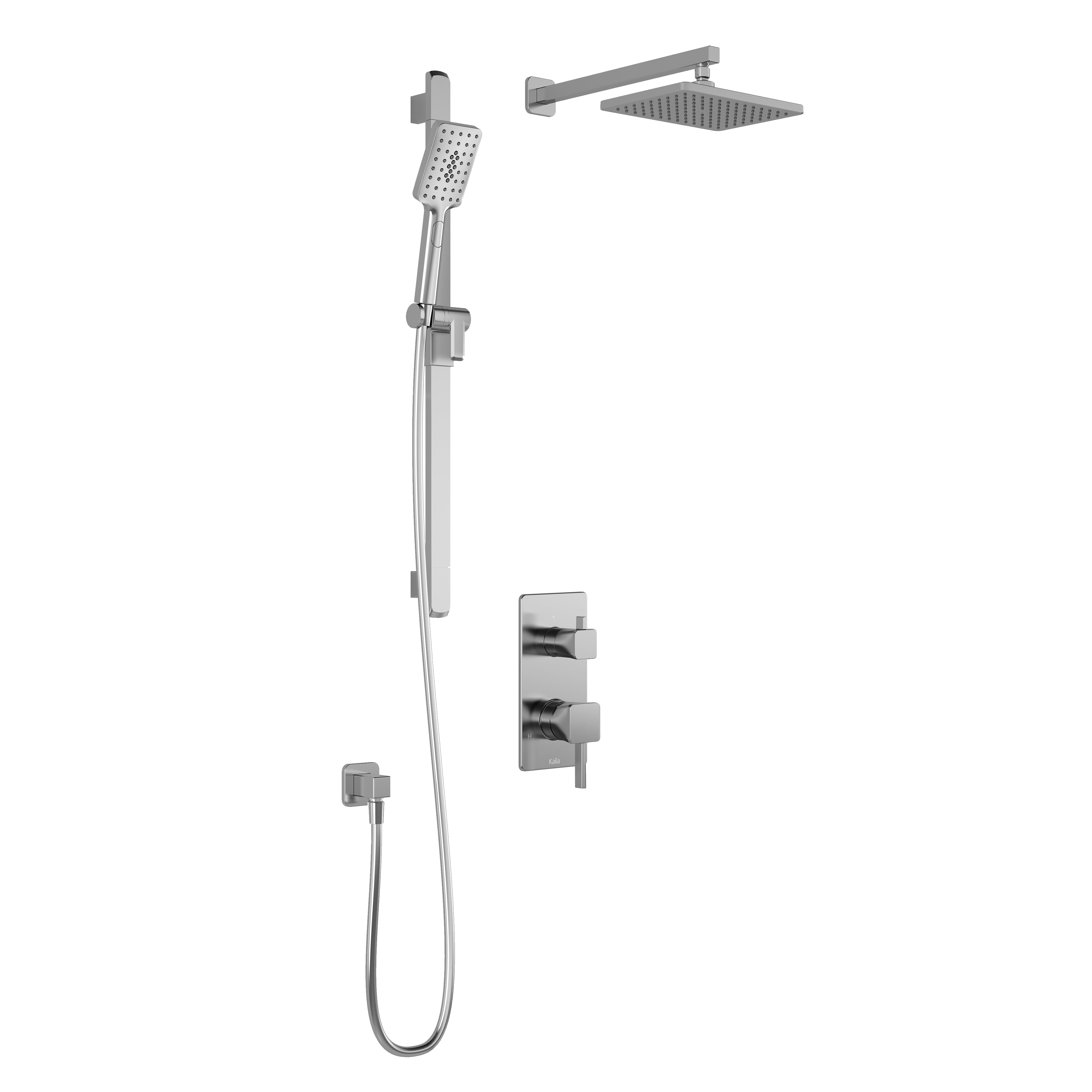 SquareOne™ PB4 (Valve Non Incluse) : Système de Douche à Pression Équilibrée avec Sélecteur 2 Voies et Connexion ½ NPT avec Bras Mural Chrome