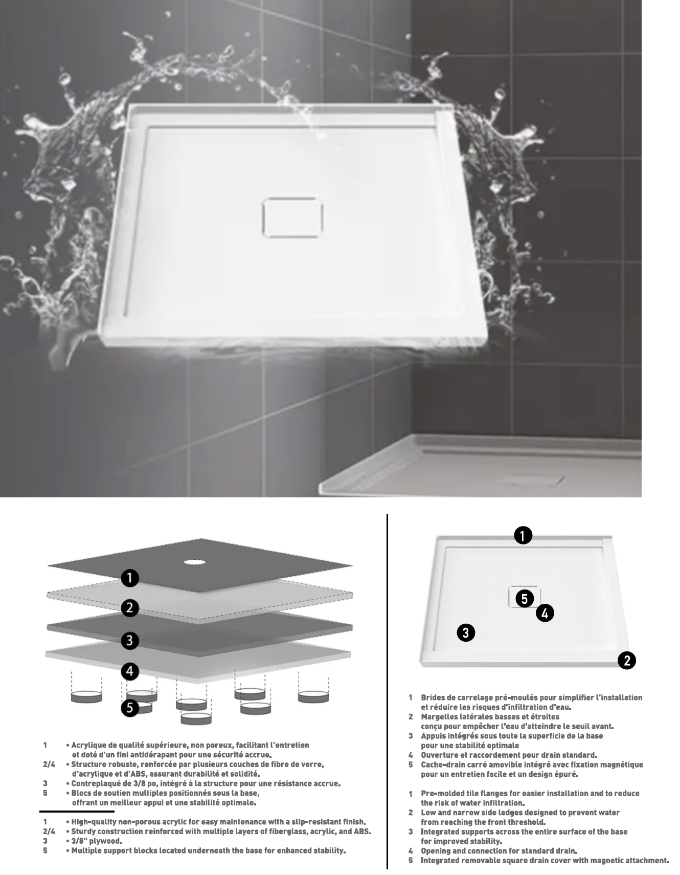 Porte de douche en coin Kabin avec base  60" x 36"