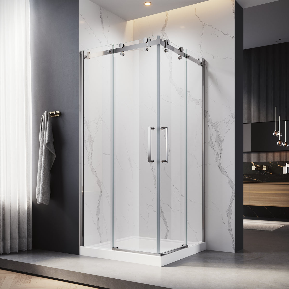 Portes de douche coulissante en coin 36" x 36" Kabin Deluxe par Aktuel SériePRO