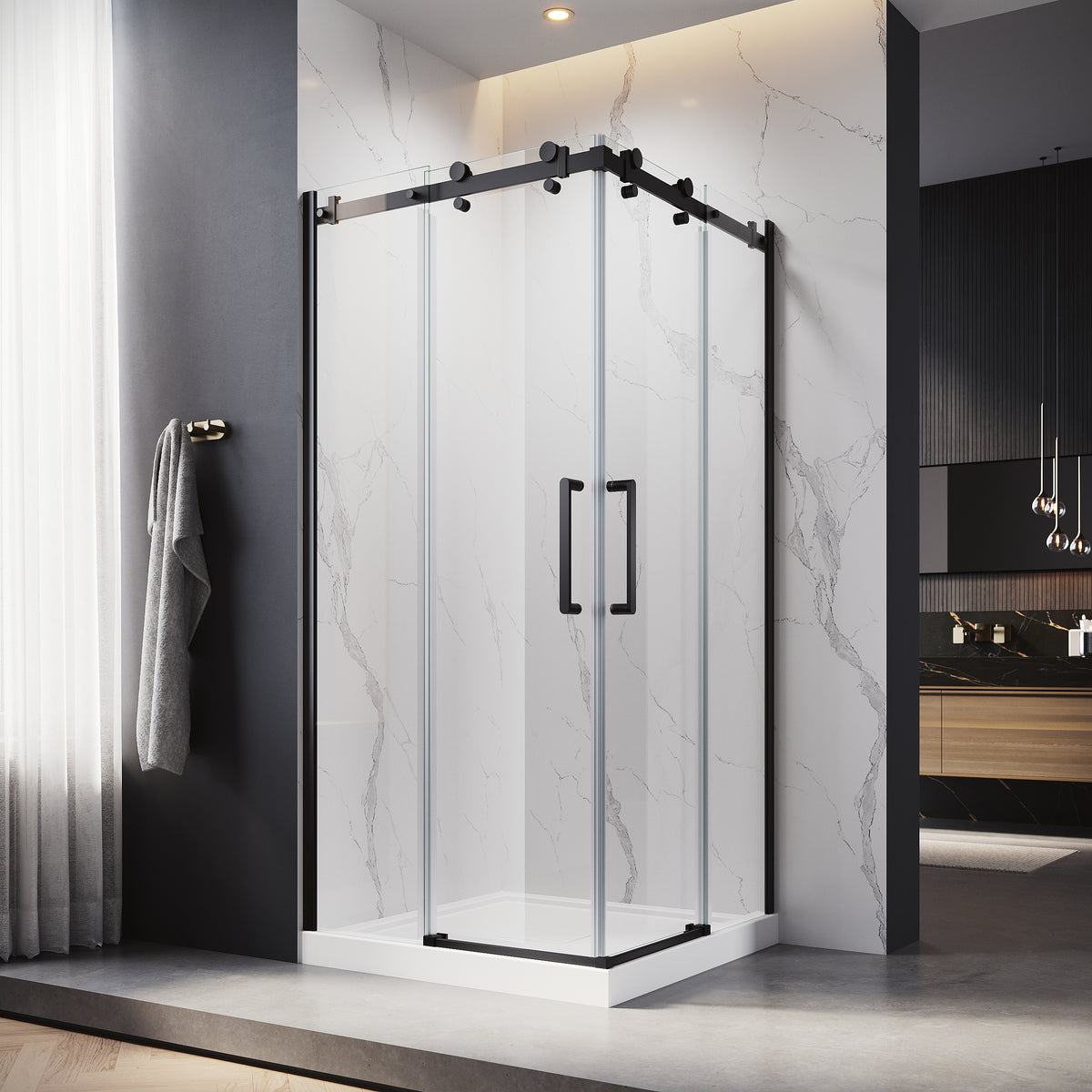 Portes de douche coulissante en coin 36" x 36" Kabin Deluxe par Aktuel SériePRO