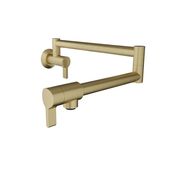 Single-hole wall-mounted pot filler with two handles