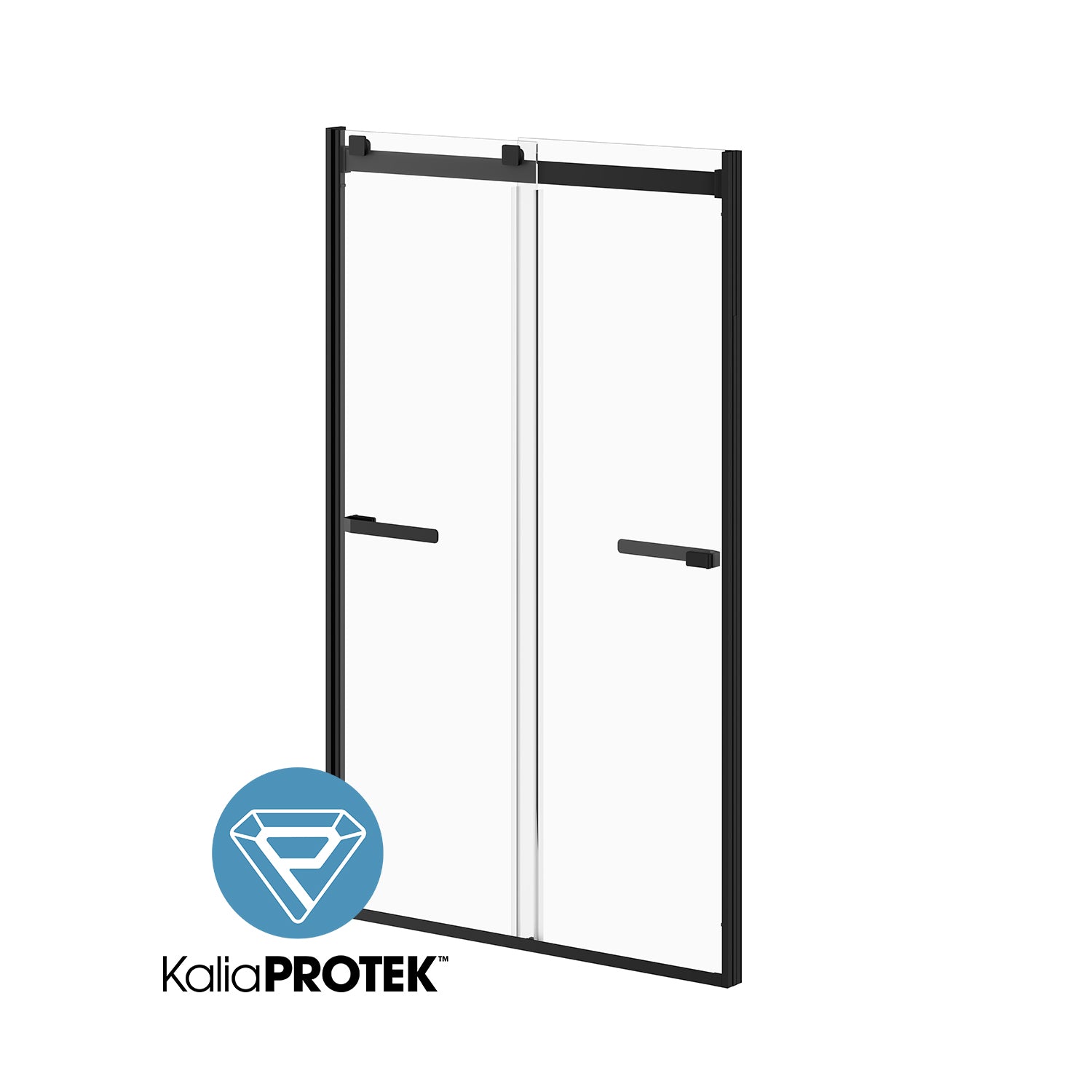 AKCESS 2.0™ avec KaliaProtek™ Porte de Douche Coulissante 2 Panneaux Mobiles 48''x79'' en Alcôve Réversible Noir Mat Verre Clair avec Film