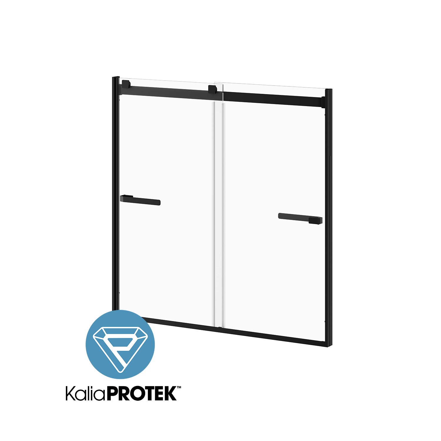 AKCESS 2.0™ avec KaliaProtek™ Porte de Bain-Douche Coulissante 2 Panneaux 60''x60'' Réversible Matte Black Verre Clair avec Film