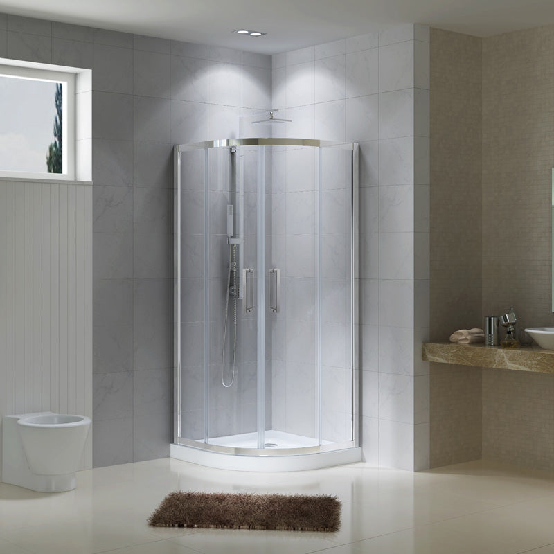 Portes de douche coulissantes en coin à ouverture centrale incluant base 36 x 36 SériePRO Neo-Ronde de Aktuell