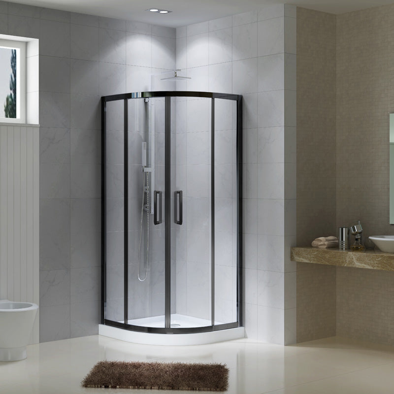 Portes de douche coulissantes en coin à ouverture centrale incluant base 36 x 36 SériePRO Neo-Ronde de Aktuell