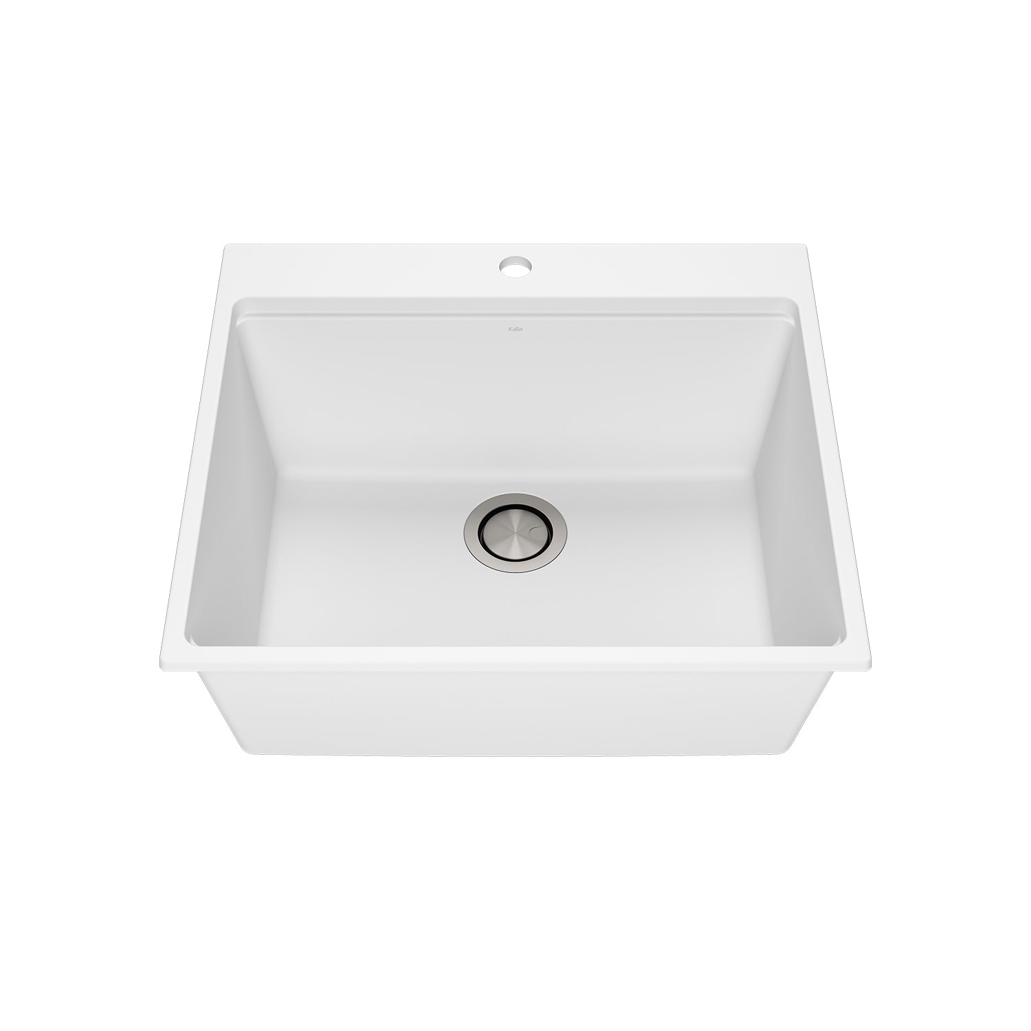 BACIA 25 Évier de Cuisine Granistone 25'' Cuve Simple avec Drain Inox et Tapis en Silicone pour Installation Encastrée Blanc Sable