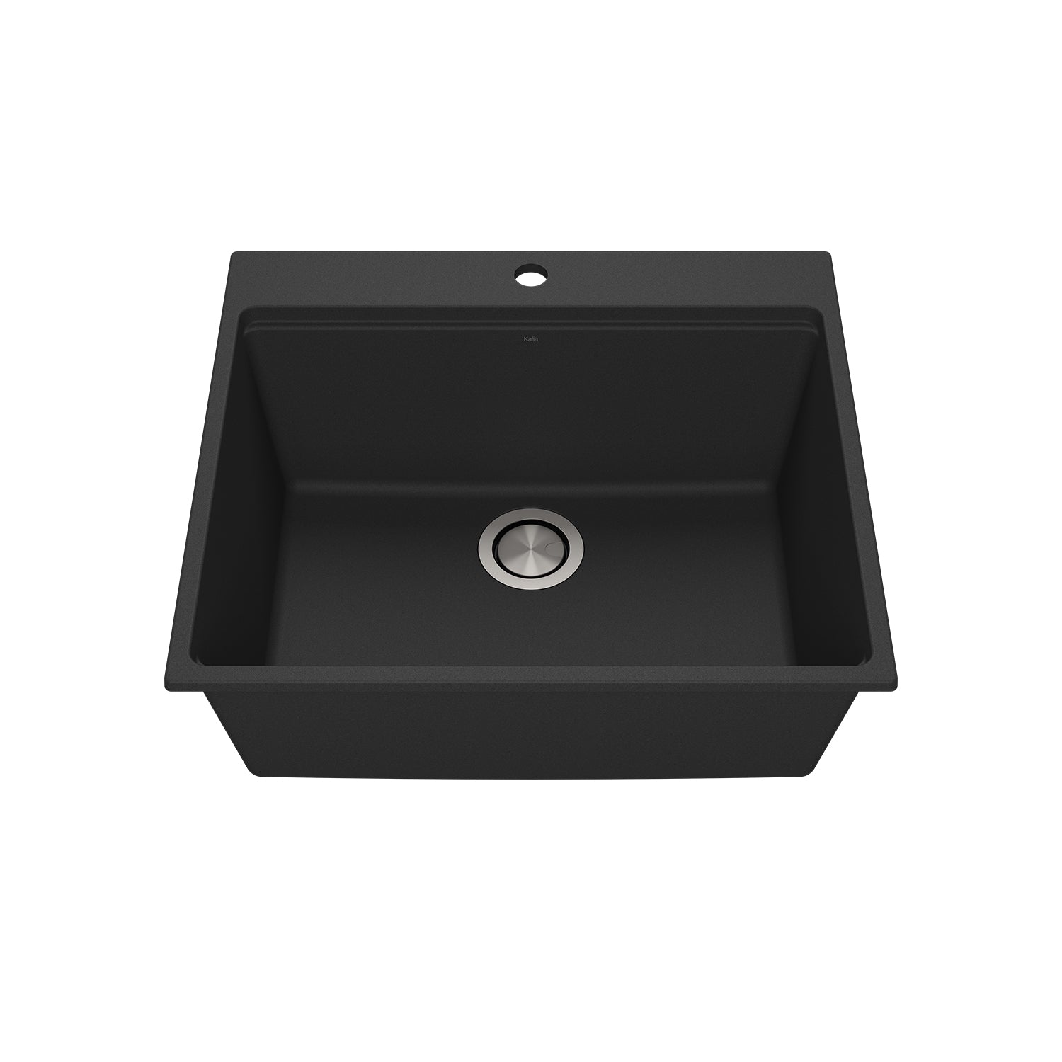 BACIA 25 Évier de Cuisine Granistone 25'' Cuve Simple avec Drain Inox et Tapis en Silicone pour Installation Encastrée Noir Onyx