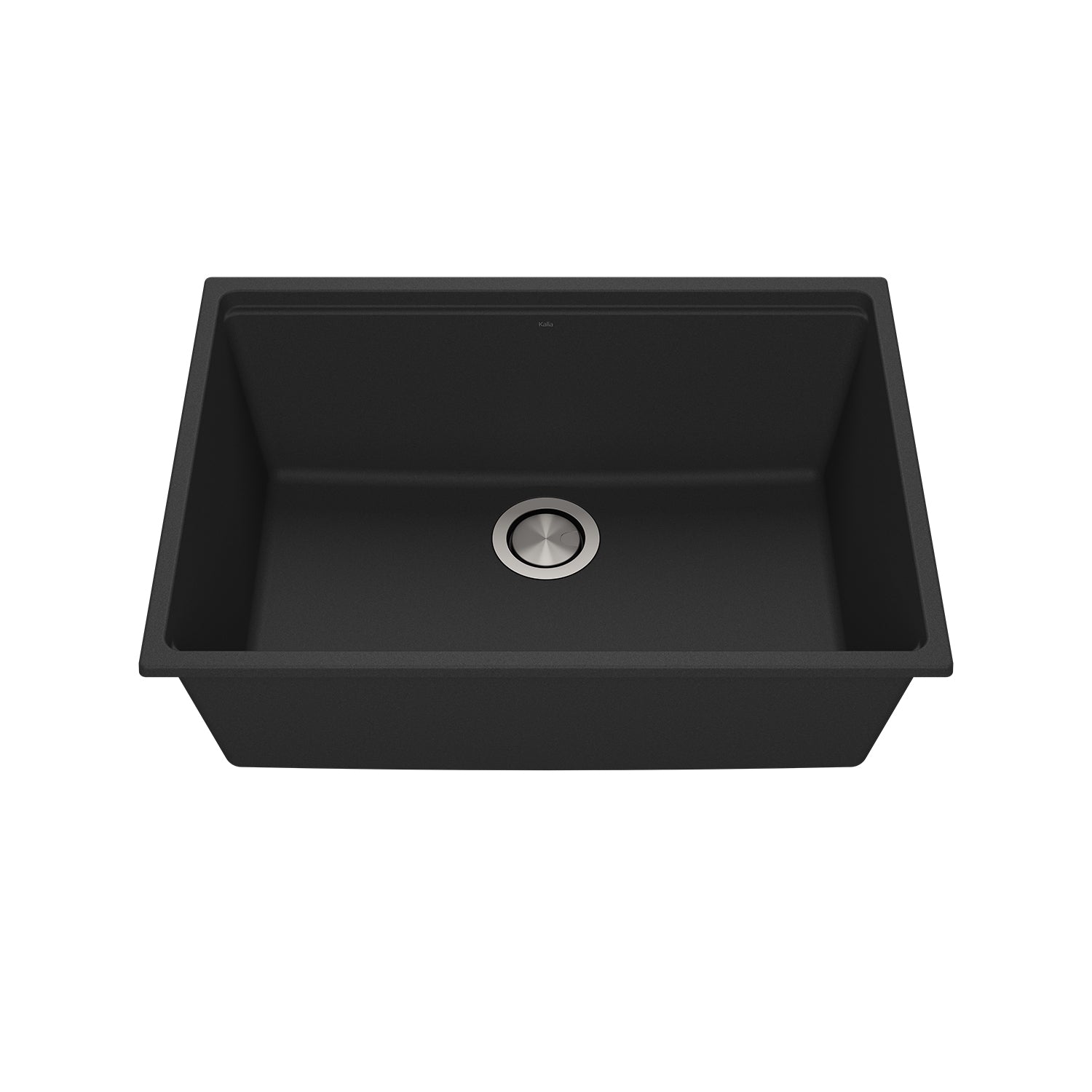 BACIA 27 Évier de Cuisine Granistone 27'' Cuve Simple avec Drain Inox et Tapis en Silicone pour Installation Sous-Plan Noir Onyx