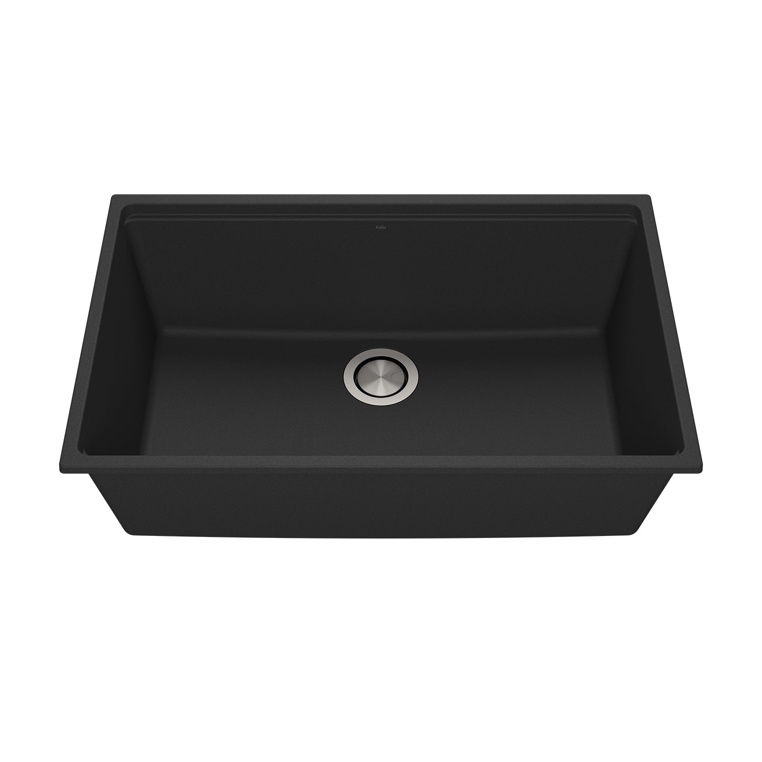 BACIA 31 Évier de Cuisine Granistone 31'' Cuve Simple avec Drain Inox et Tapis en Silicone pour Installation Sous-Plan Noir Onyx