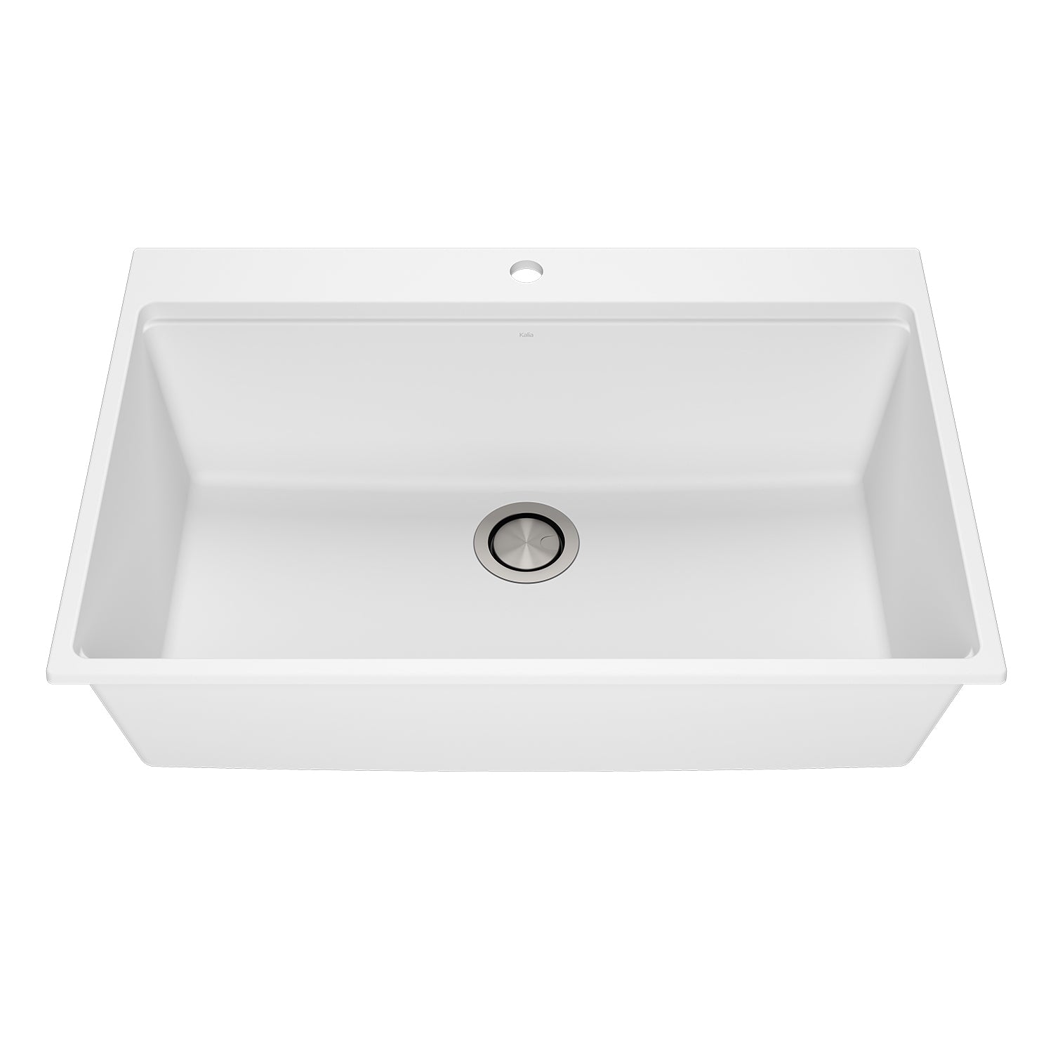 BACIA 33 Évier de Cuisine Granistone 33'' Cuve Simple avec Drain Inox et Tapis en Silicone pour Installation Encastrée Blanc Sable