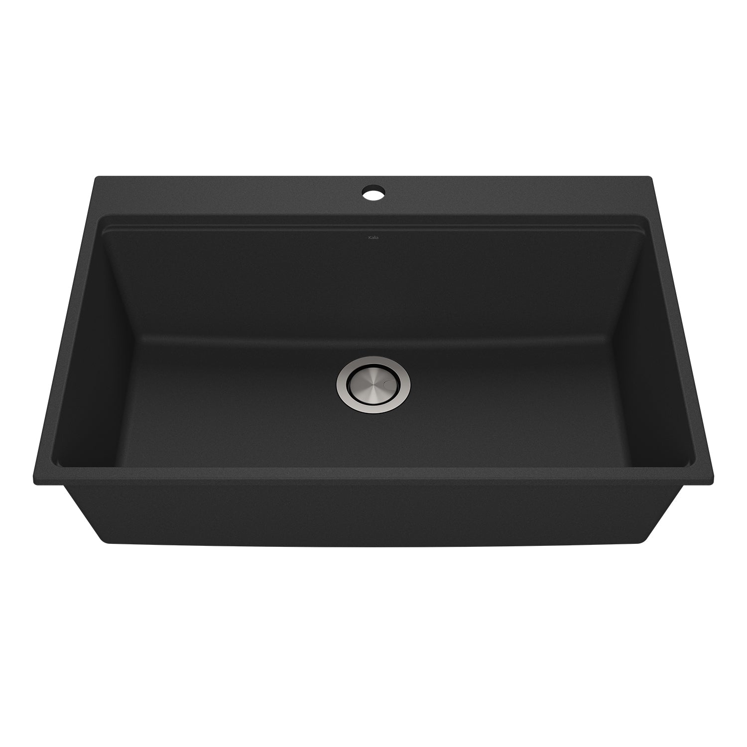BACIA 33 Évier de Cuisine Granistone 33'' Cuve Simple avec Drain Inox et Tapis en Silicone pour Installation Encastrée Noir Onyx