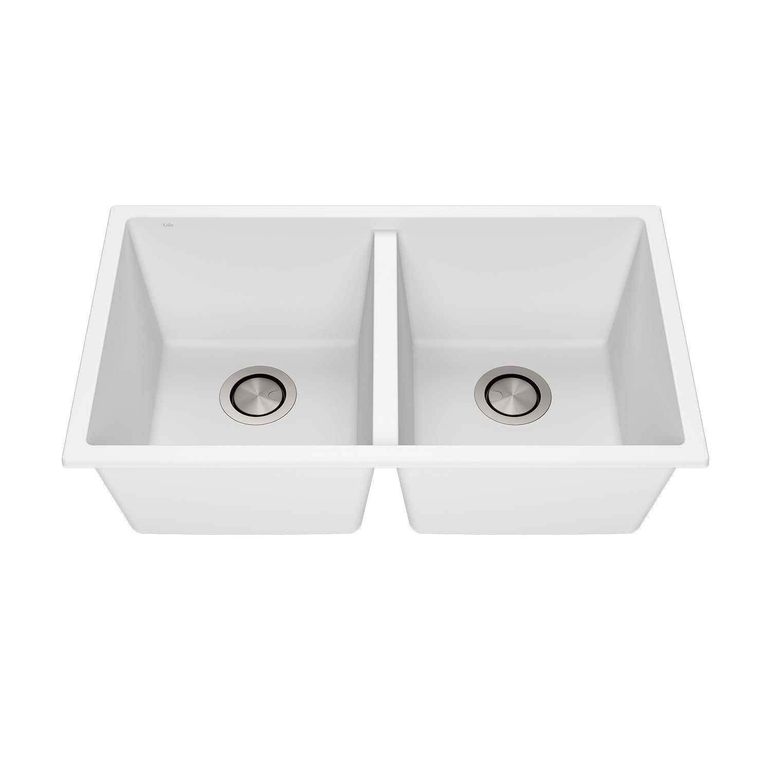 BACIA 31 Évier de Cuisine Granistone 31'' Cuve Double 50/50 avec Drain Inox et Tapis en Silicone pour Installation Sous-Plan ou Encastrée Blanc Sable