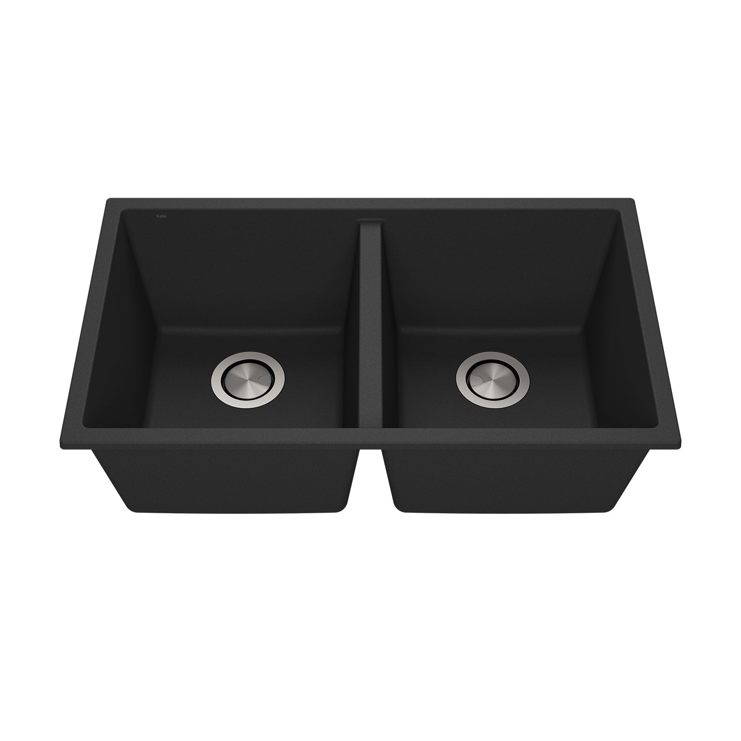BACIA 31 Évier de Cuisine Granistone 31'' Cuve Double 50/50 avec Drain Inox et Tapis en Silicone pour Installation Sous-Plan ou Encastrée Noir Onyx