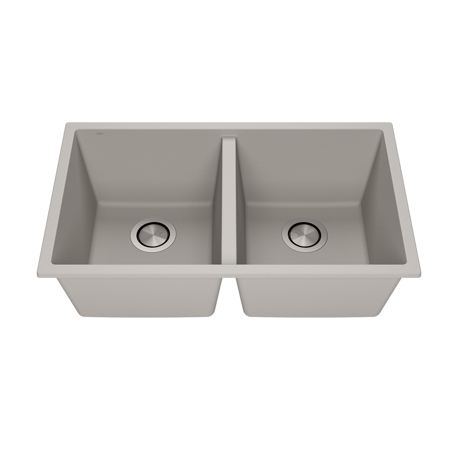 BACIA 31 Évier de Cuisine Granistone 31'' Cuve Double 50/50 avec Drain Inox et Tapis en Silicone pour Installation Sous-Plan ou Encastrée Gris Galet