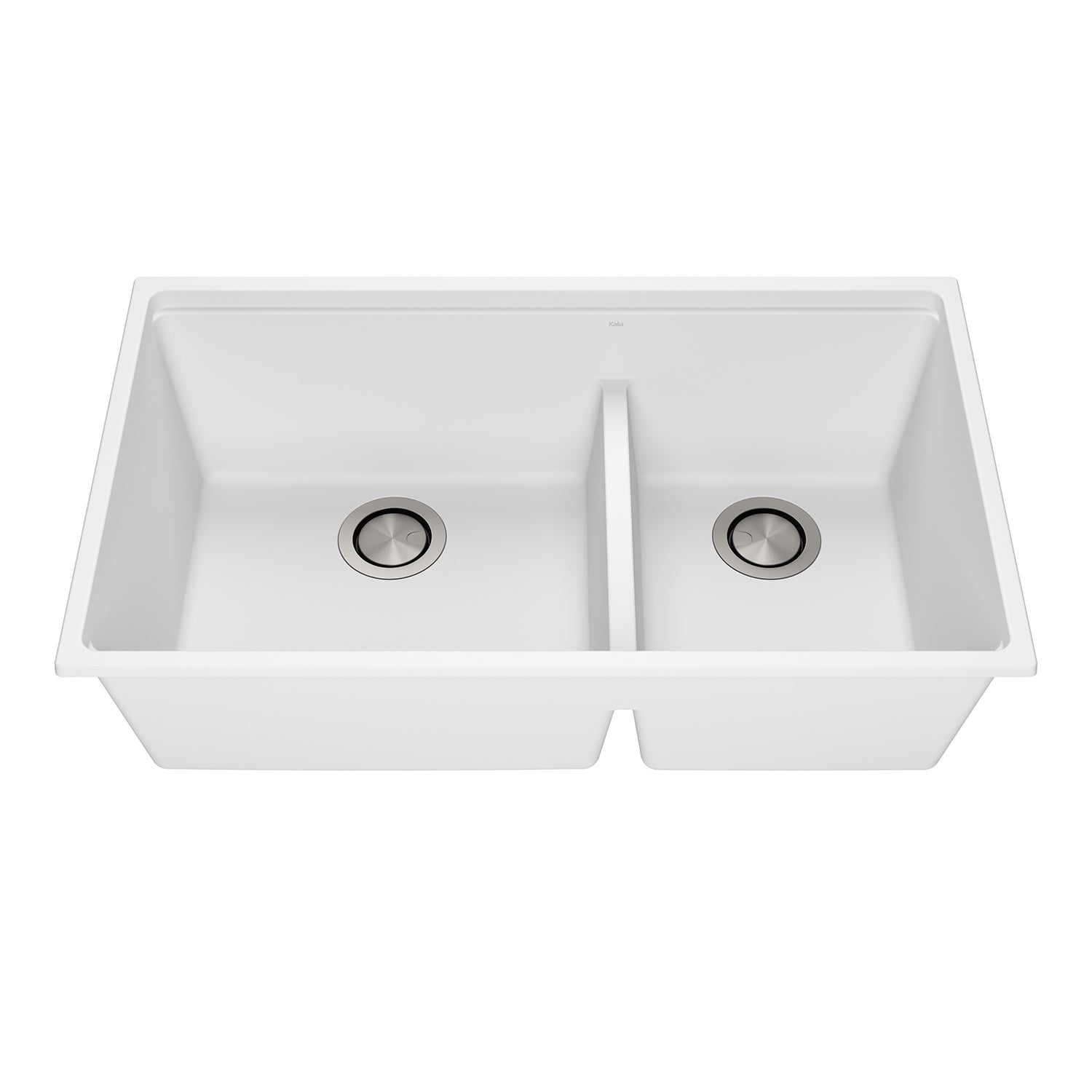 BACIA 33 Évier de Cuisine Granistone 33'' Cuve Double 70/30 avec Drain Inox et Tapis en Silicone pour Installation Sous-Plan Blanc Sable