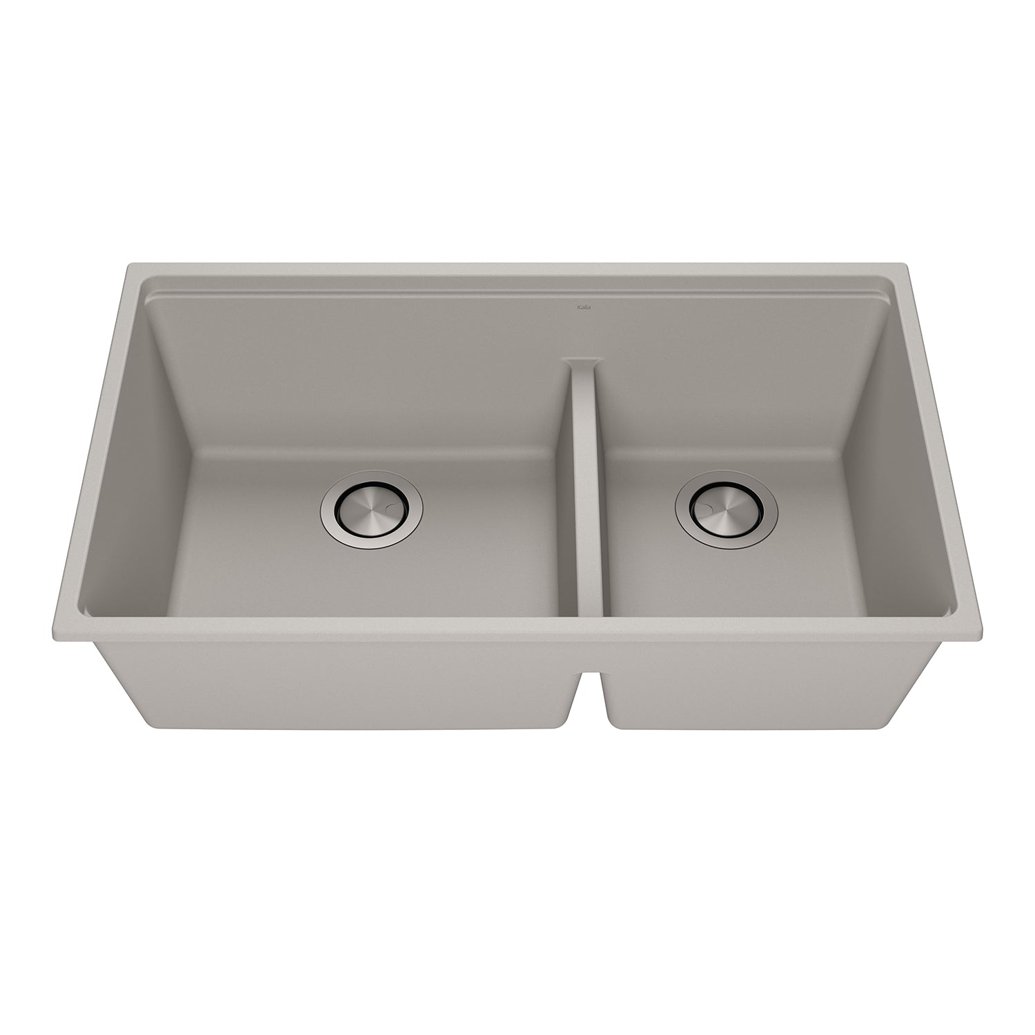 BACIA 33 Évier de Cuisine Granistone 33'' Cuve Double 70/30 avec Drain Inox et Tapis en Silicone pour Installation Sous-Plan Gris Galet