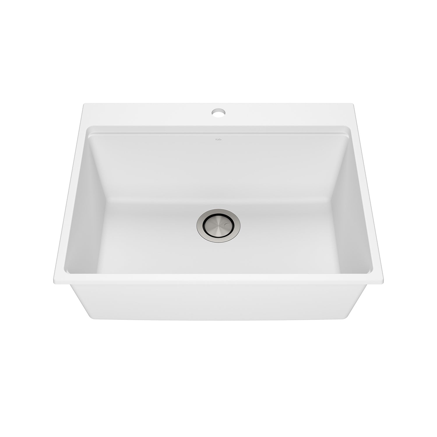 BACIA 27 Évier de Cuisine Granistone 27'' Cuve Simple avec Drain Inox et Tapis en Silicone pour Installation Encastrée Blanc Sable