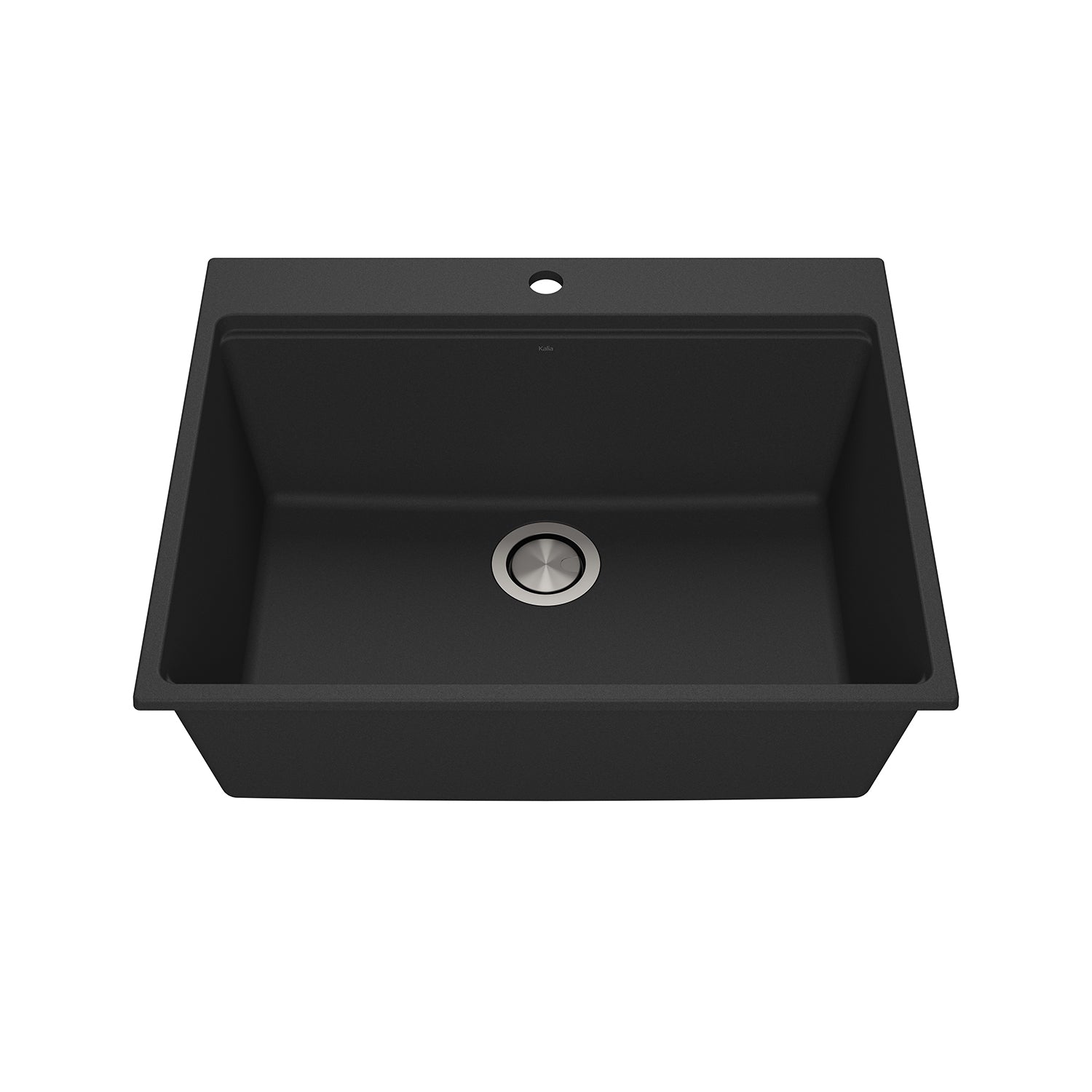 BACIA 27 Évier de Cuisine Granistone 27'' Cuve Simple avec Drain Inox et Tapis en Silicone pour Installation Encastrée Noir Onyx
