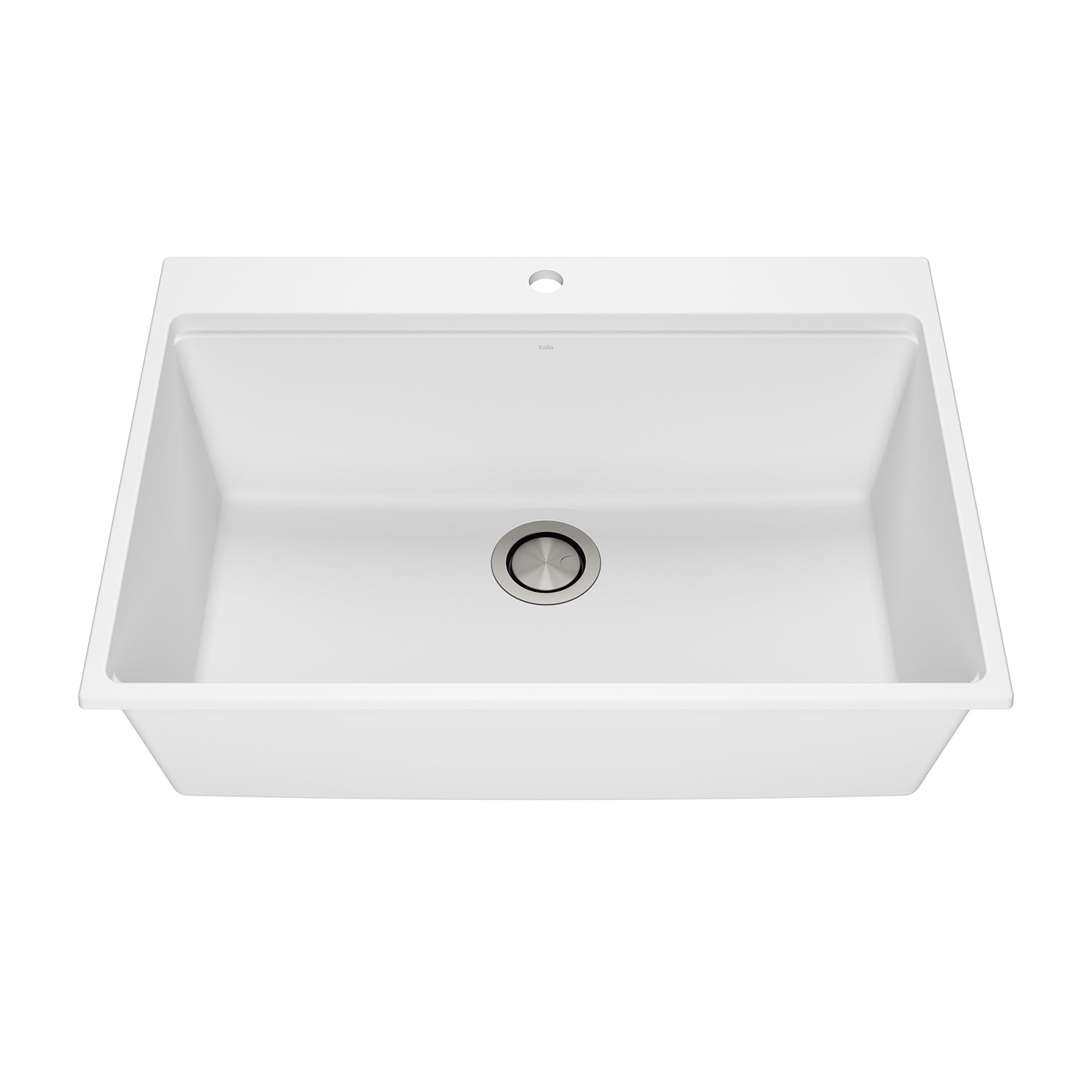 BACIA 31 Évier de Cuisine Granistone 31'' Cuve Simple avec Drain Inox et Tapis en Silicone pour Installation Encastrée Blanc Sable