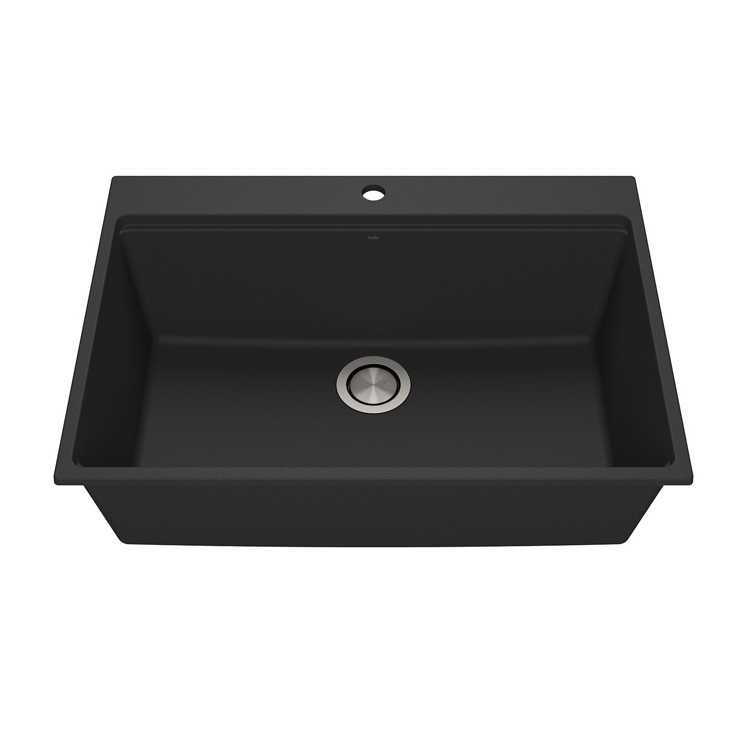 BACIA 31 Évier de Cuisine Granistone 31'' Cuve Simple avec Drain Inox et Tapis en Silicone pour Installation Encastrée Noir Onyx