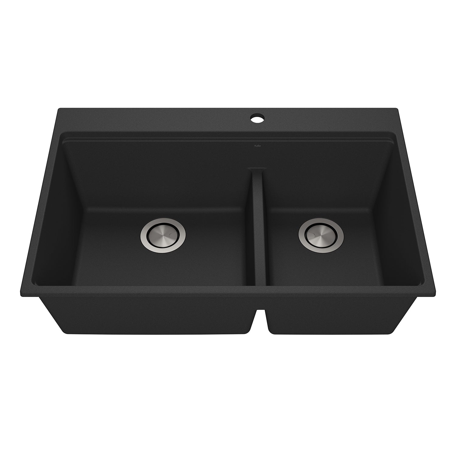 BACIA 33 Évier de Cuisine Granistone 33'' Cuve Double 70/30 avec Drain Inox et Tapis en Silicone pour Installation Encastrée Noir Onyx