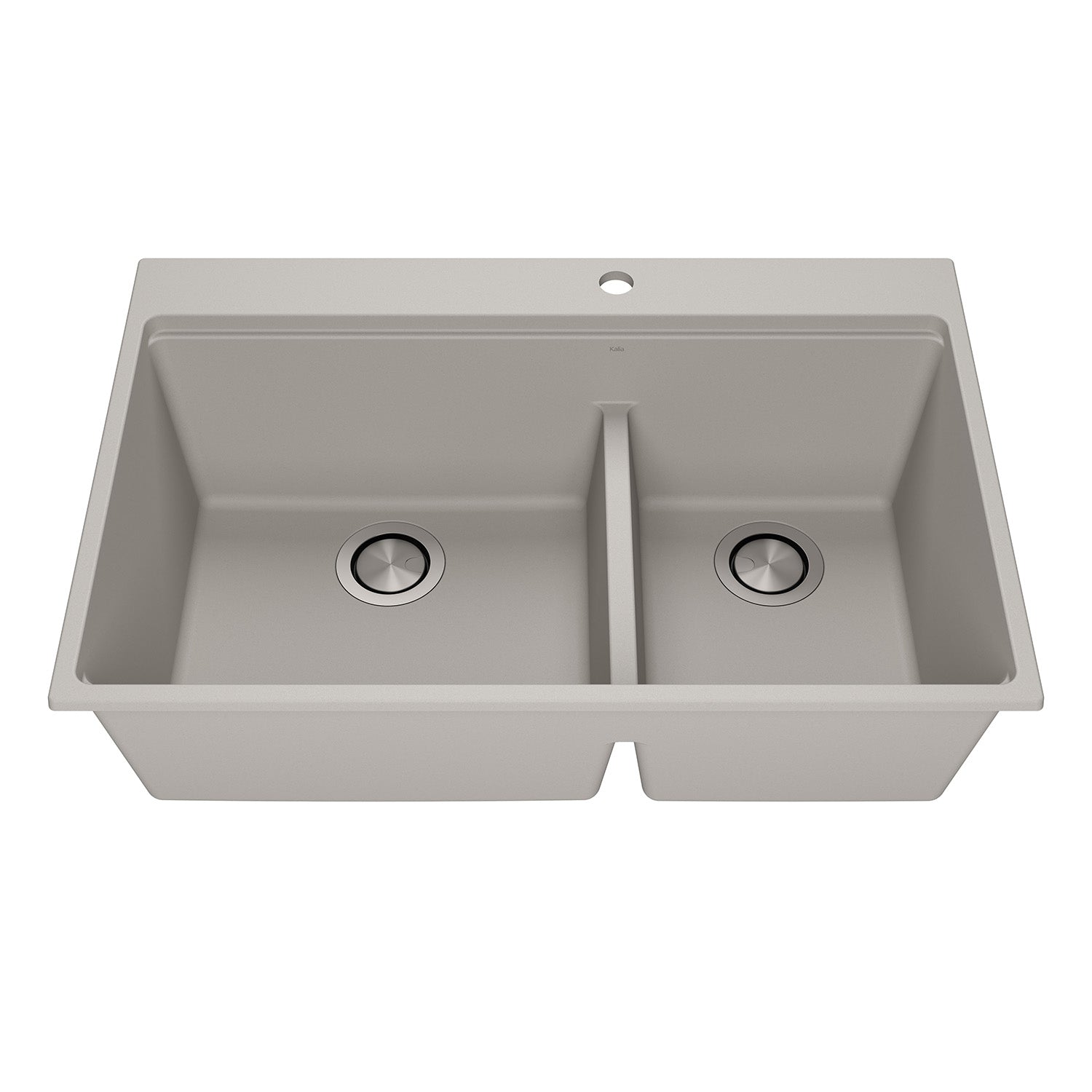 BACIA 33 Évier de Cuisine Granistone 33'' Cuve Double 70/30 avec Drain Inox et Tapis en Silicone pour Installation Encastrée Gris Galet