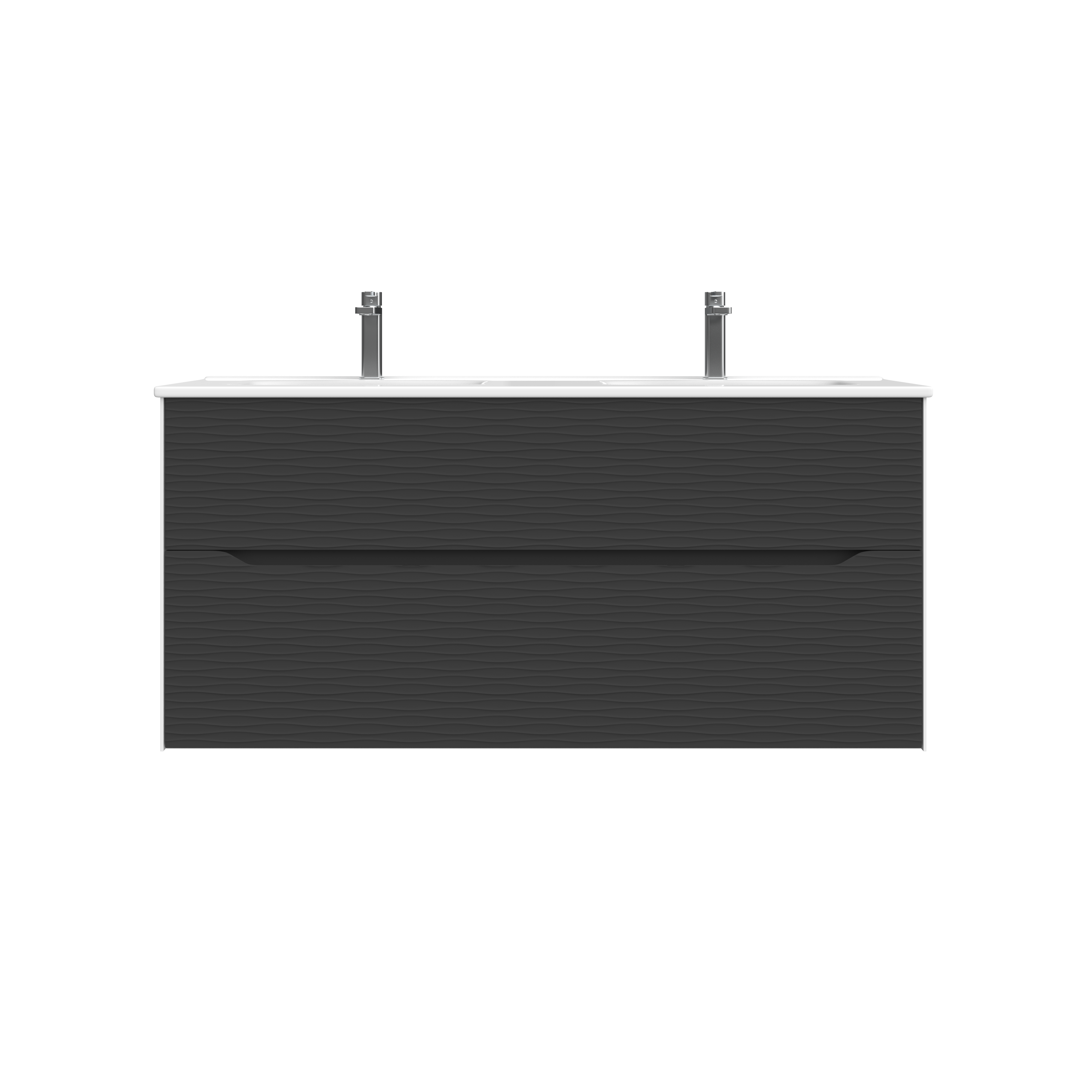 Vanité murale 120cm avec deux lavabos intégérés pleine surface.