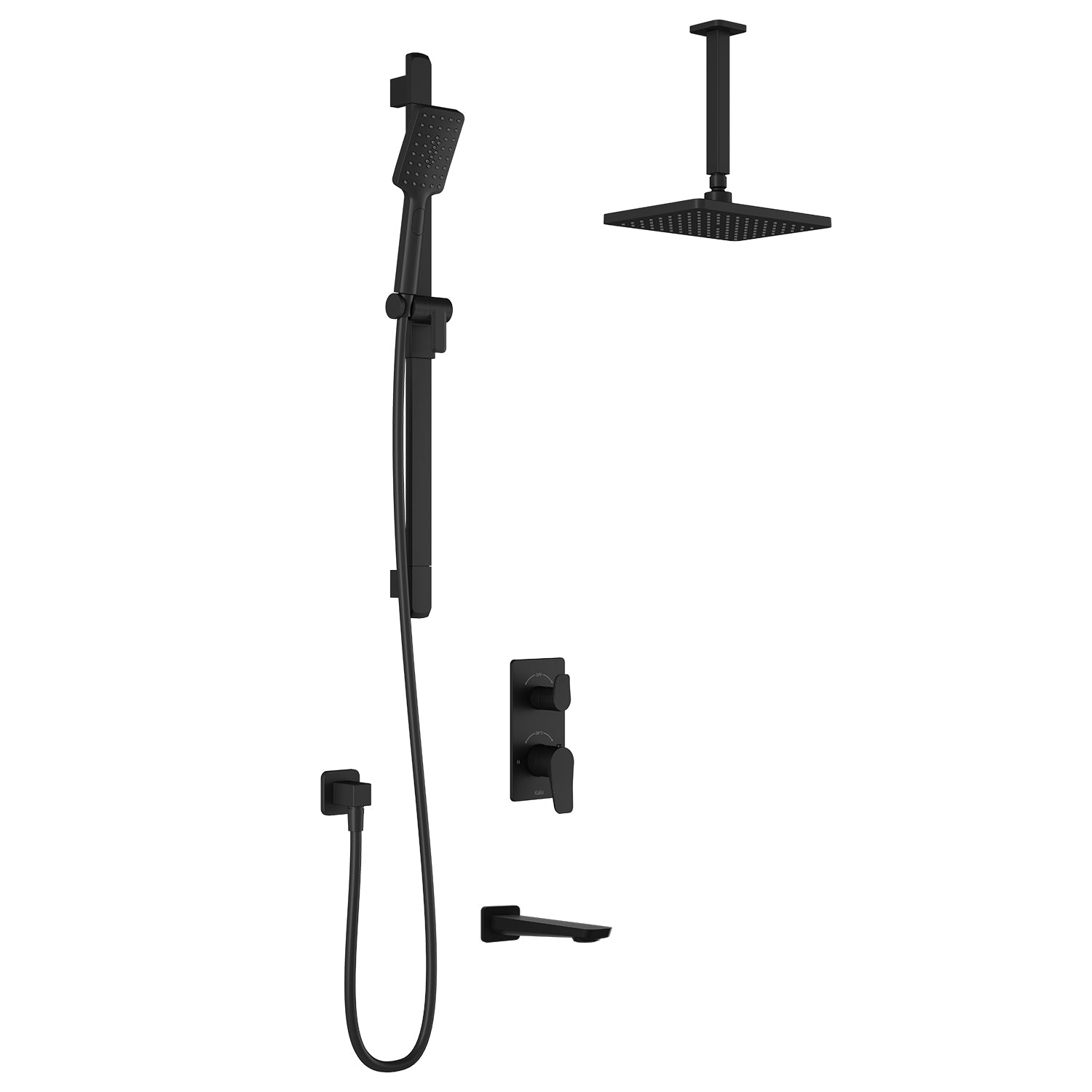 MOROKA™ TD3 (Valve Non Incluse) : Système de Douche T/P AQUATONIK™ et Sélecteur avec Bras Vertical Noir Mat