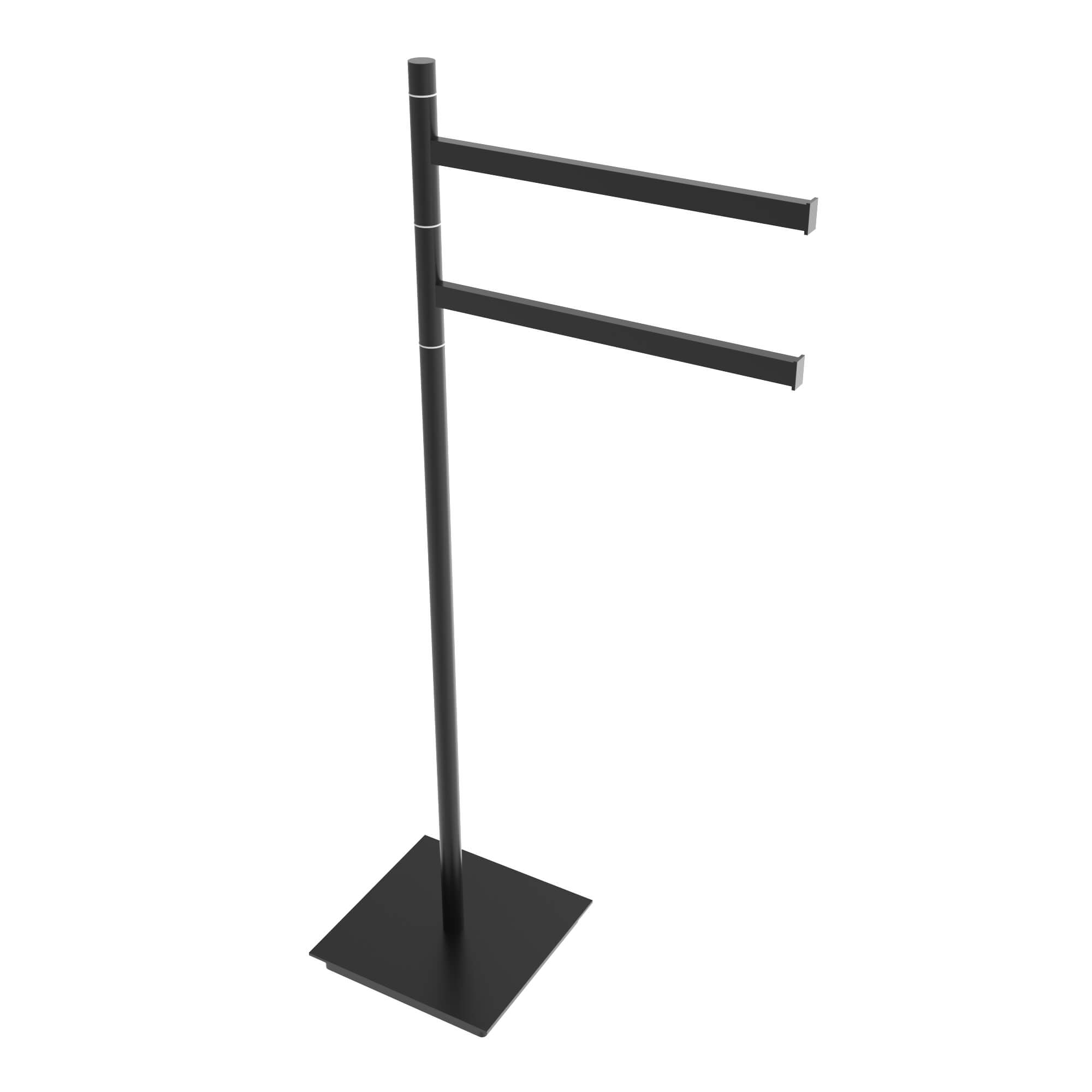 Porte-serviettes double pivotant carré autoportant - Noir mat