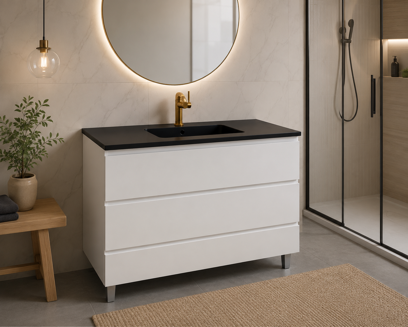 Vanité Paris 100cm avec lavabo noir pleine surface