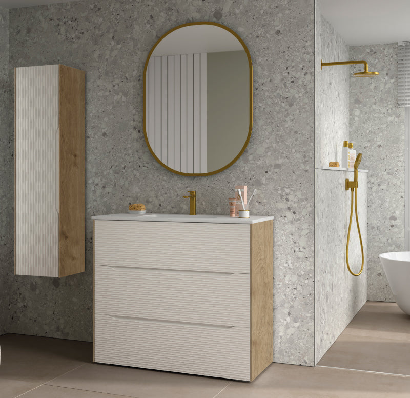 Vanité autoportante 100cm avec façade de tiroir blanc Marbella de Aktuell