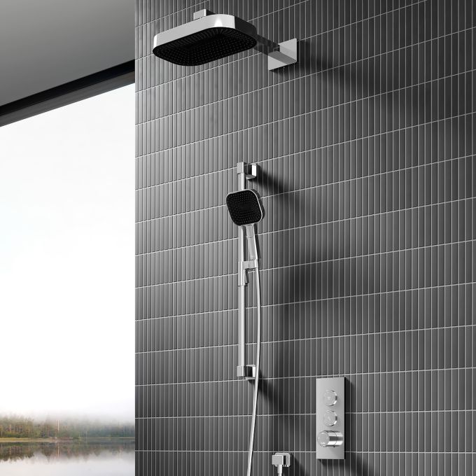 Premia - Kareo TB3 Ensemble de douche avec valve à boutons-poussoirs - Bras mural