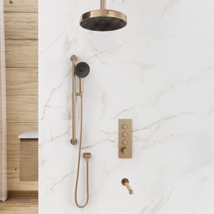 ELVA
TB3 PREMIA : AQUATONIK™ T/P Push-Button Shower System with Vertical Ceiling Arm