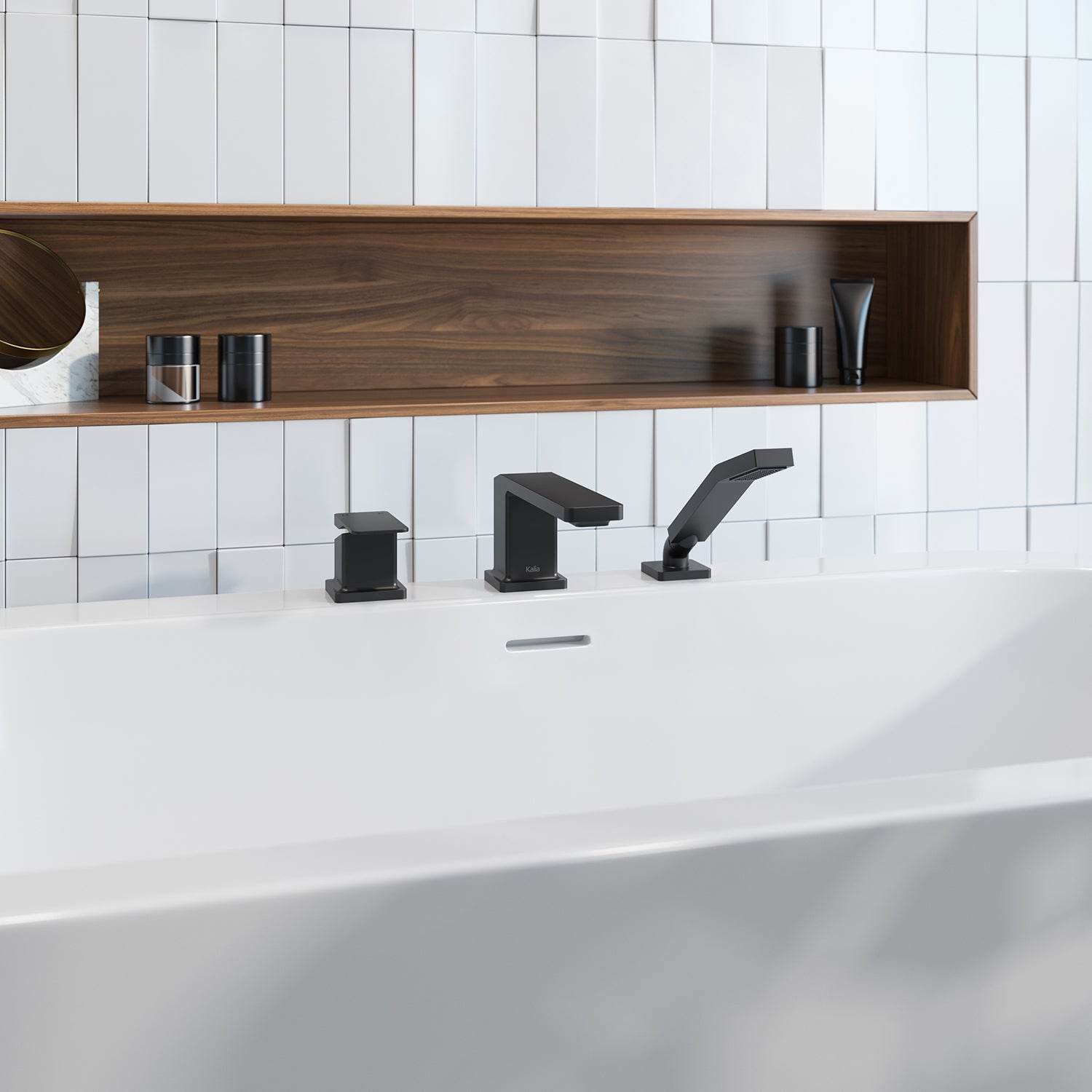 KAREO™ Robinet 3 Morceaux pour Baignoire avec Douchette - Cartouche Incluse avec Brut - Noir Mat
