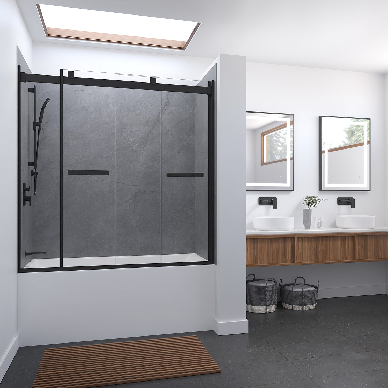 AKCESS 2.0™ avec KaliaProtek™ Porte de Bain-Douche Coulissante 2 Panneaux 60''x60'' Réversible Matte Black Verre Clair avec Film