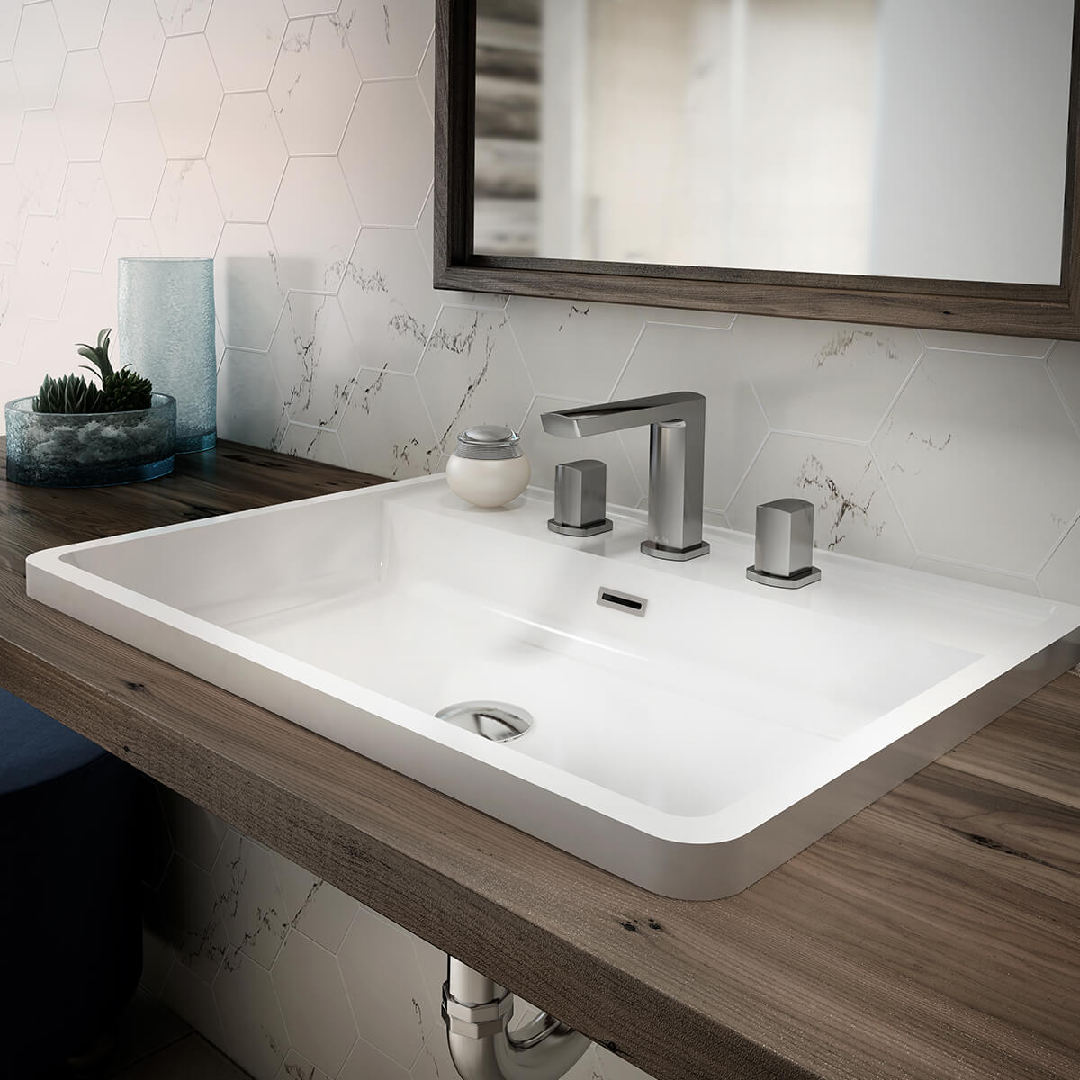 EKLA Lavabo Blanc en Castylat (3 Trous pour Robinet 8 po c.c.)