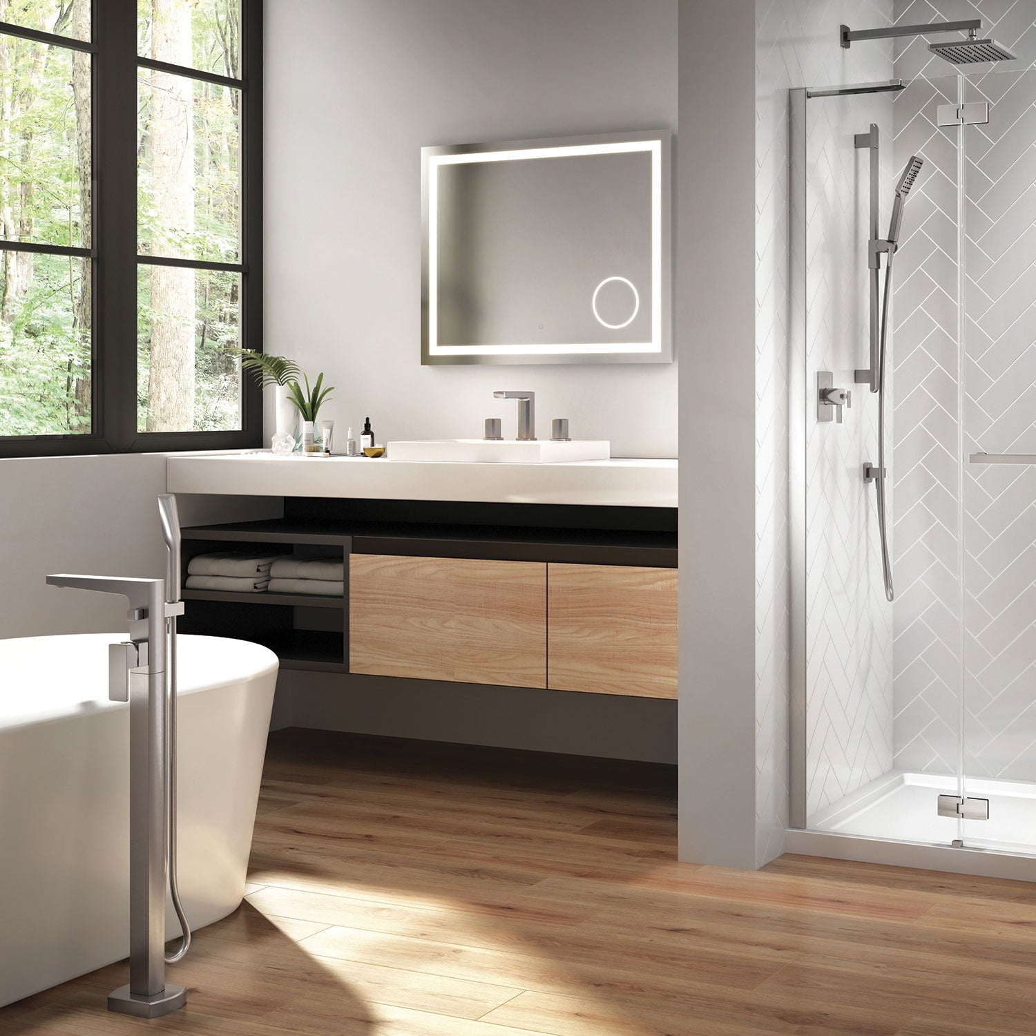 GRAFIK™ Robinet de Plancher pour Baignoire avec Douchette Nickel Pur PVS