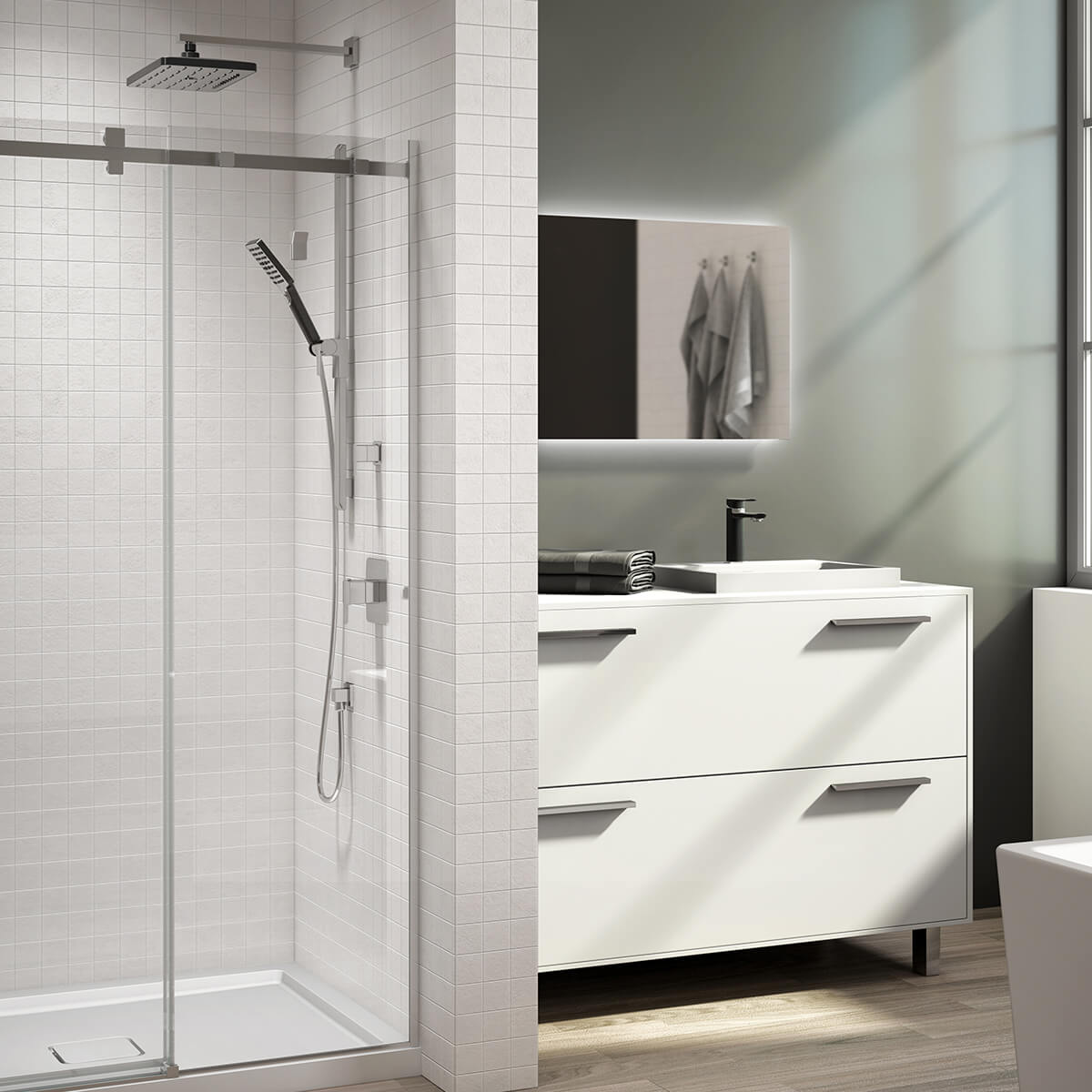 GRAFIK™ TD2 PREMIA (Valves Non Incluses) : Système de Douche AQUATONIK™ T/P avec Bras Mural Chrome/Noir