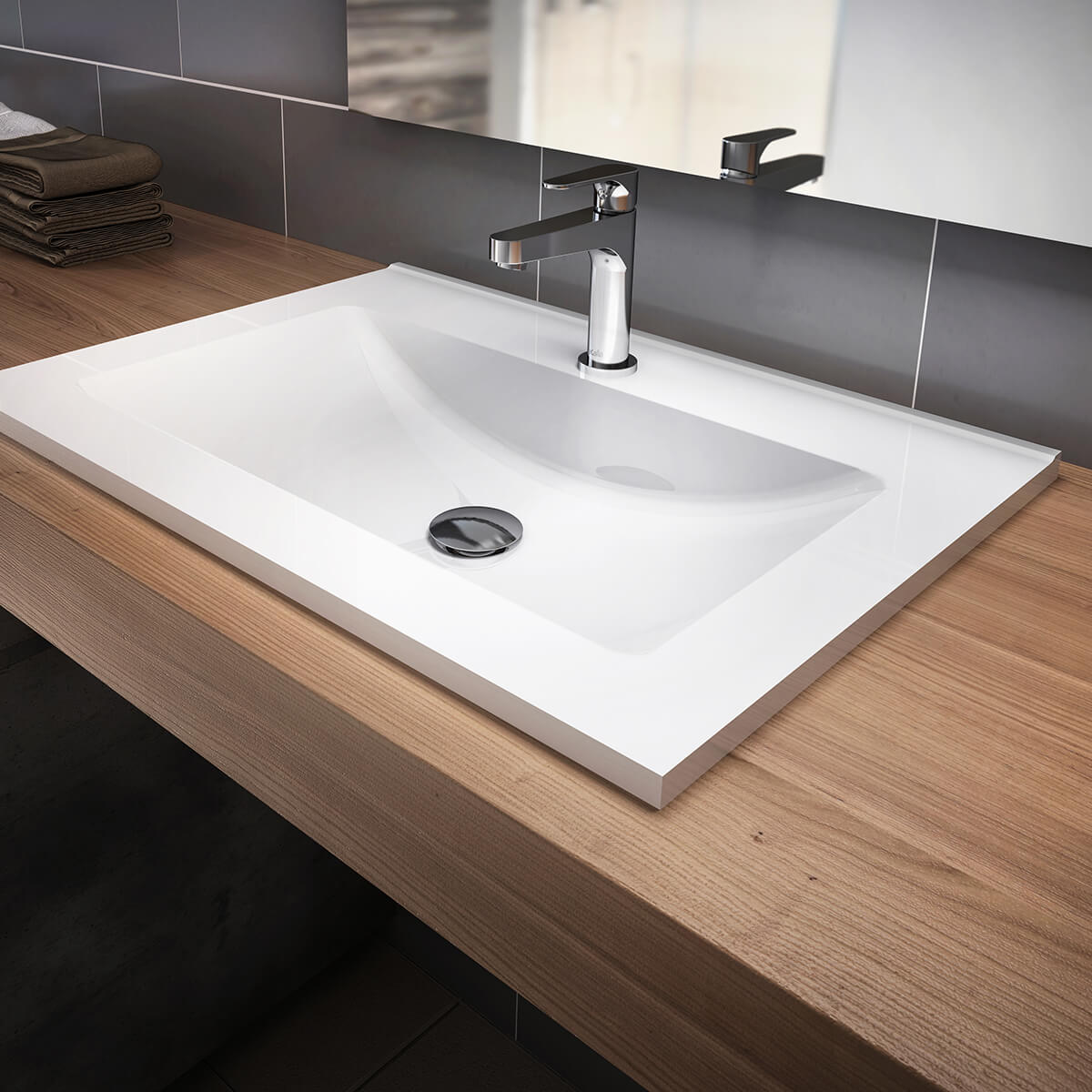 KALM Lavabo Blanc en Castylat (1 Trou pour Robinet Monotrou)