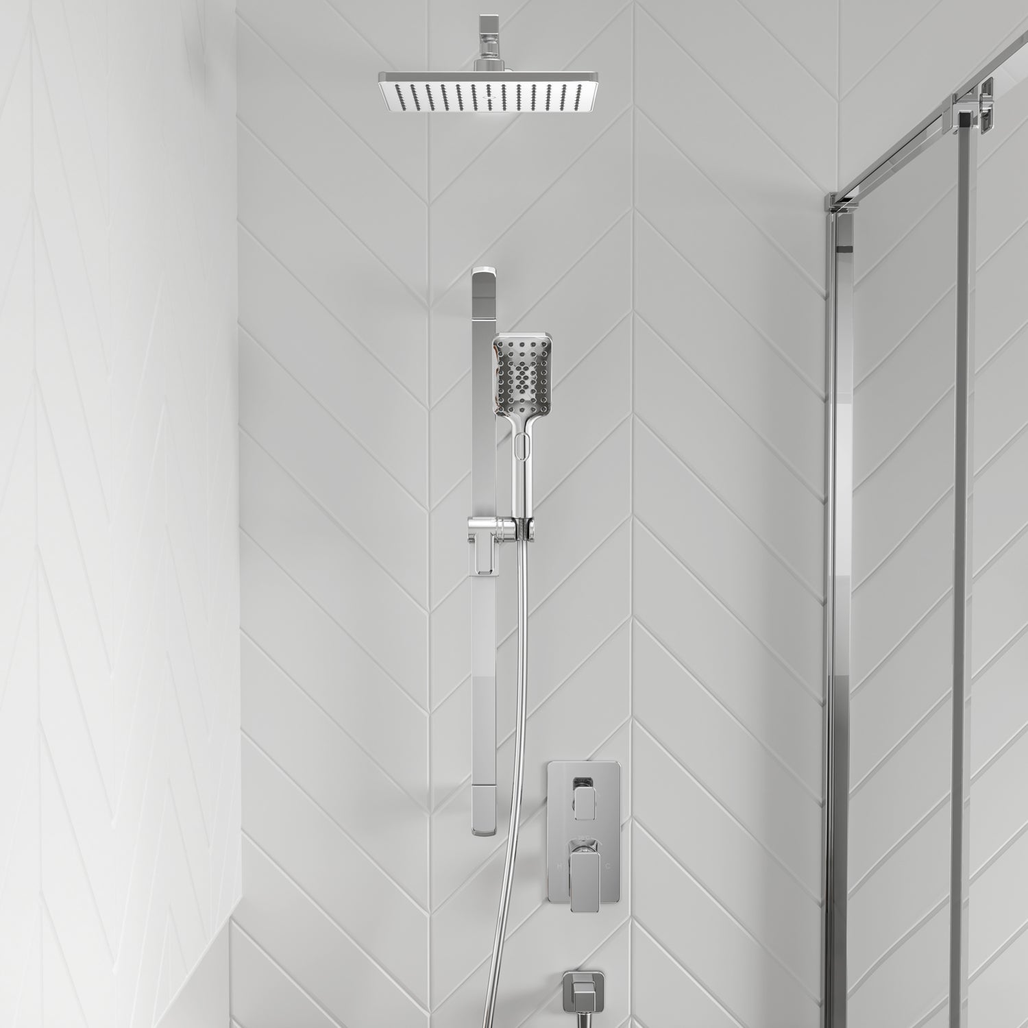 KAREO™ TD2 (Valve Non Incluse) : Système de Douche T/P AQUATONIK™ et Sélecteur avec Bras Mural Chrome
